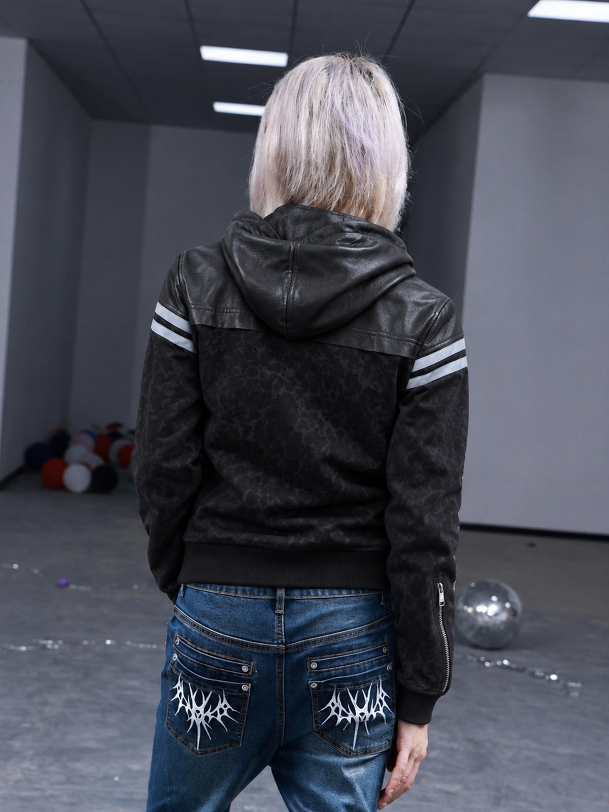 PAIKI Leopard Print Hooded Slim Fit Pu Women's Leather Jackets