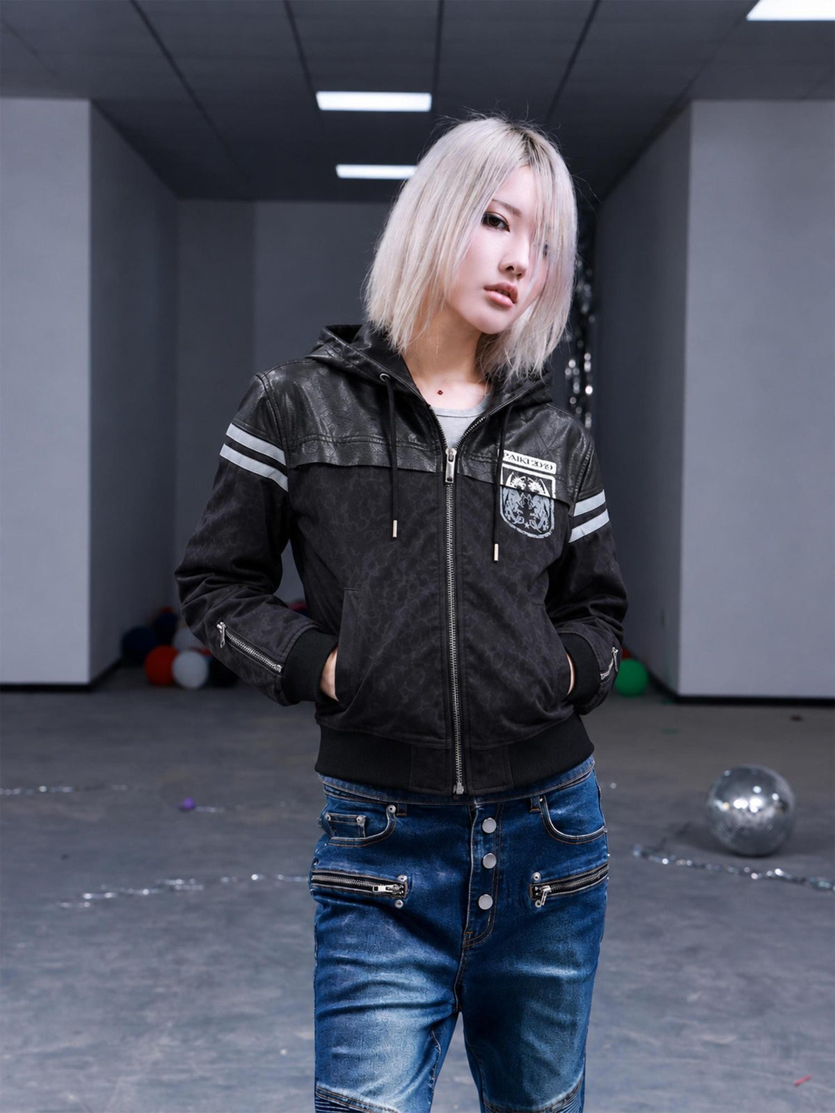 PAIKI Leopard Print Hooded Slim Fit Pu Women's Leather Jackets