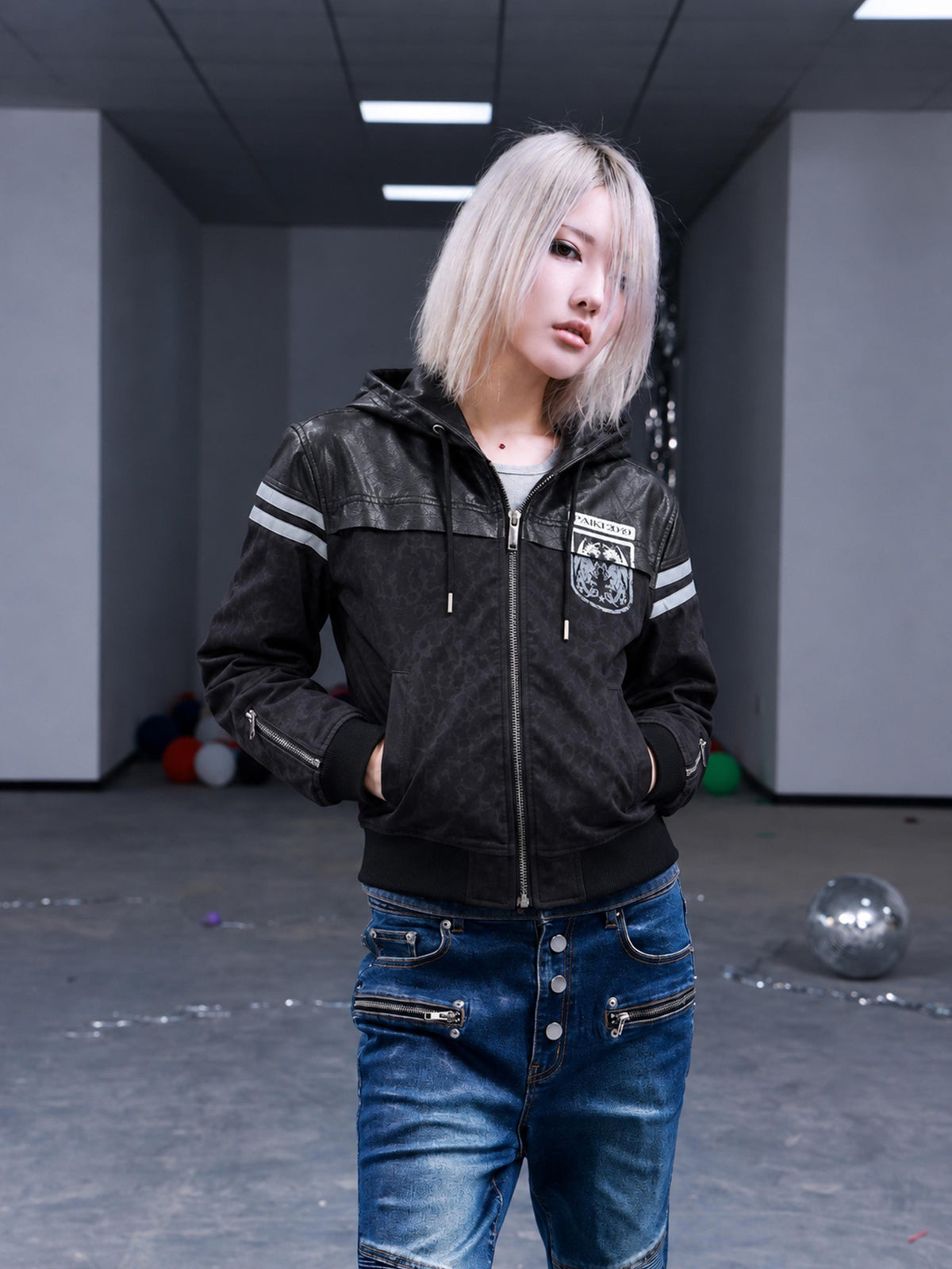 PAIKI Leopard Print Hooded Slim Fit Pu Women's Leather Jackets