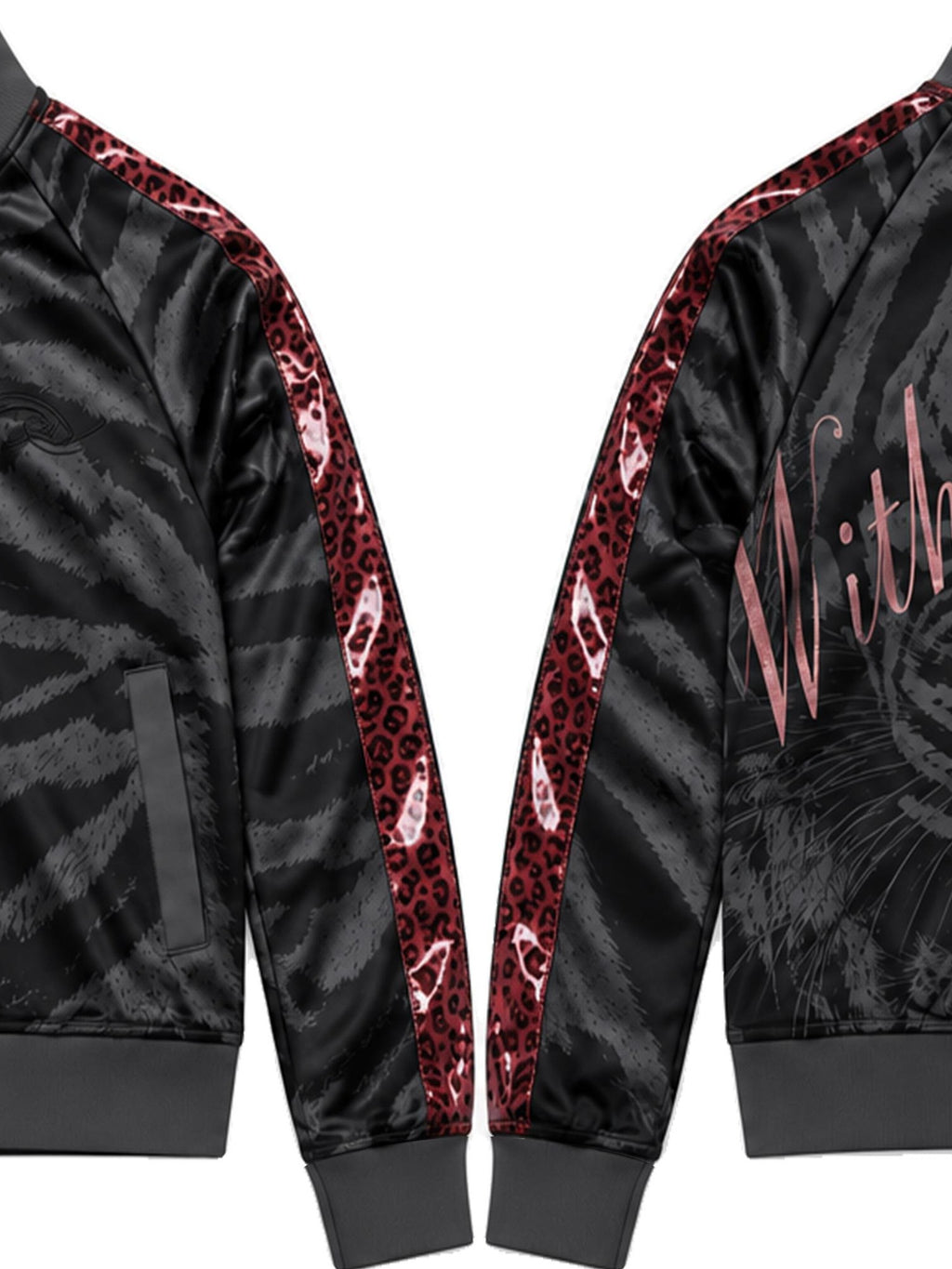 PAIKI Leopard Print Pu Panel Letter Graphic Contrast Trim Women's Zip-up Hoodies