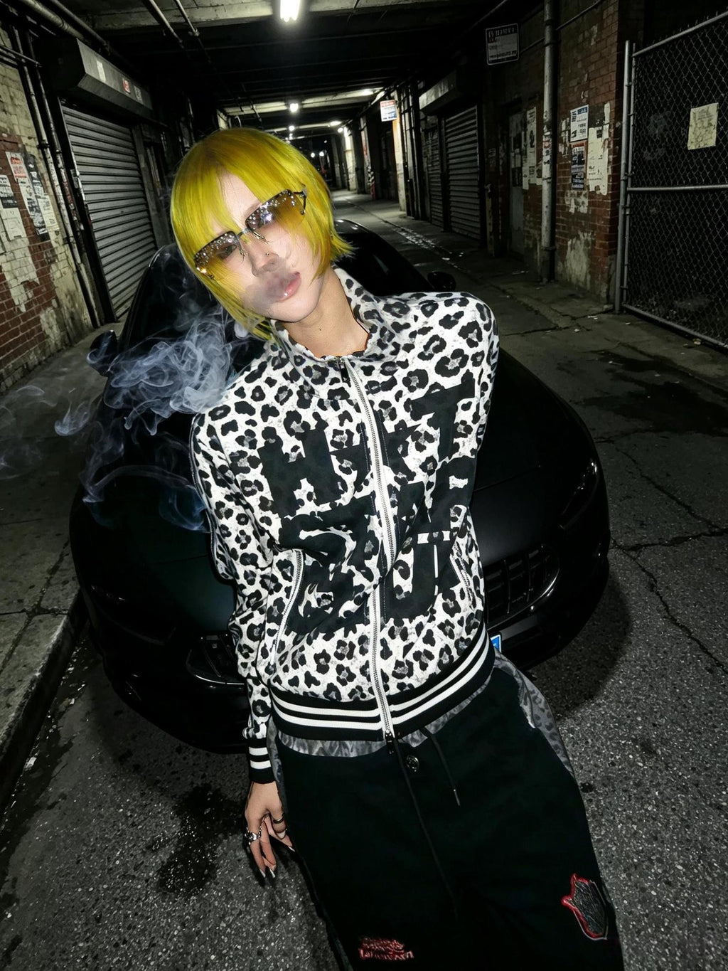 PAIKI Leopard Print Striped Zip Up Punk Women's Cotton Jackets