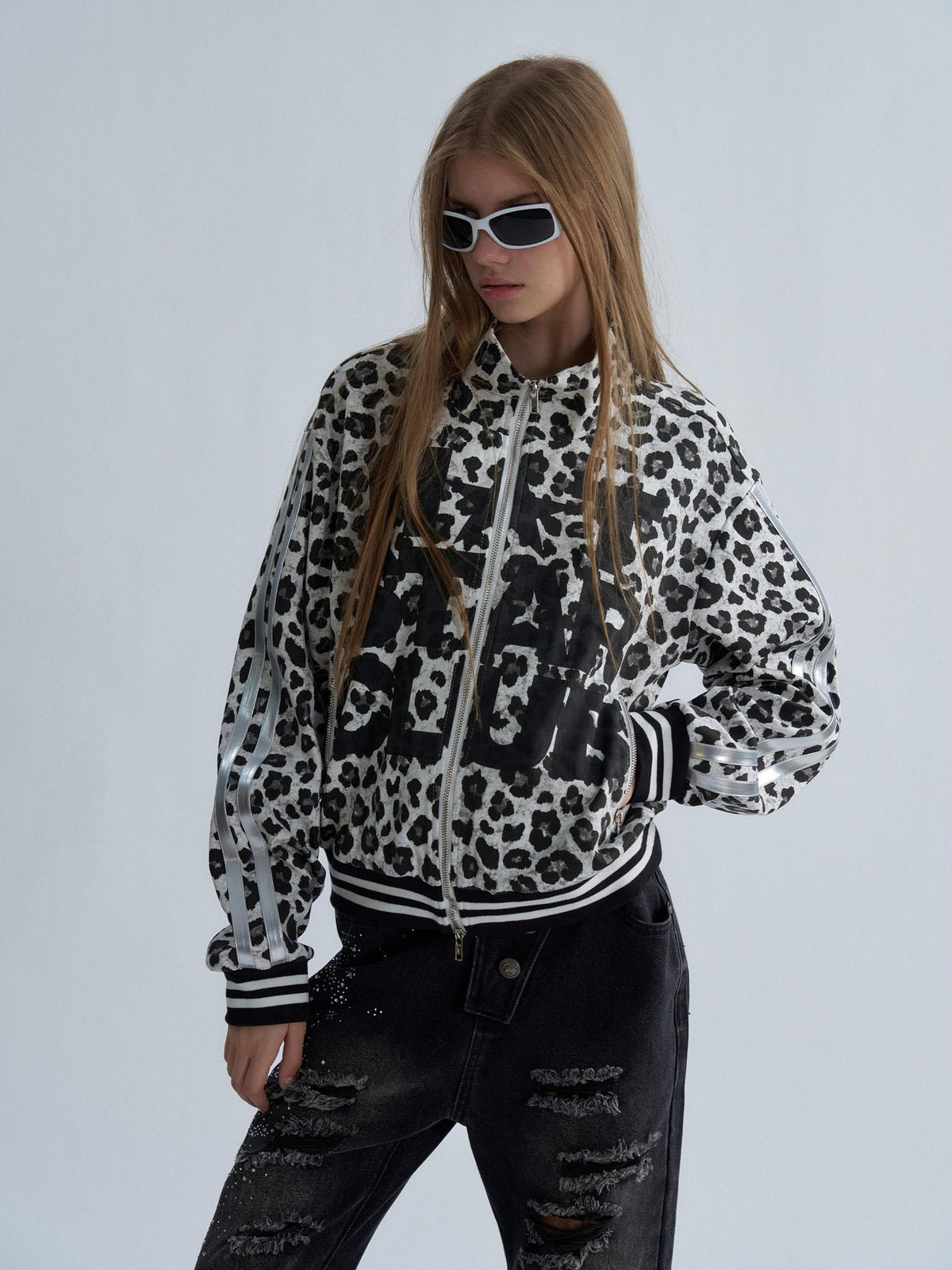 PAIKI Leopard Print Striped Zip Up Punk Women's Cotton Jackets