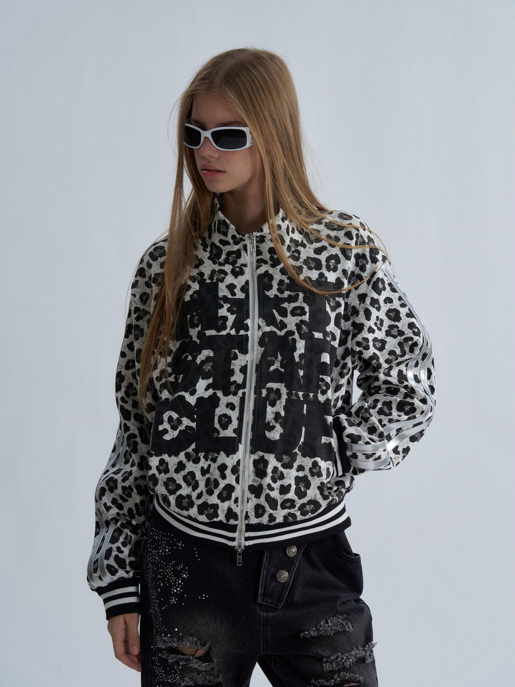 PAIKI Leopard Print Striped Zip Up Punk Women's Cotton Jackets