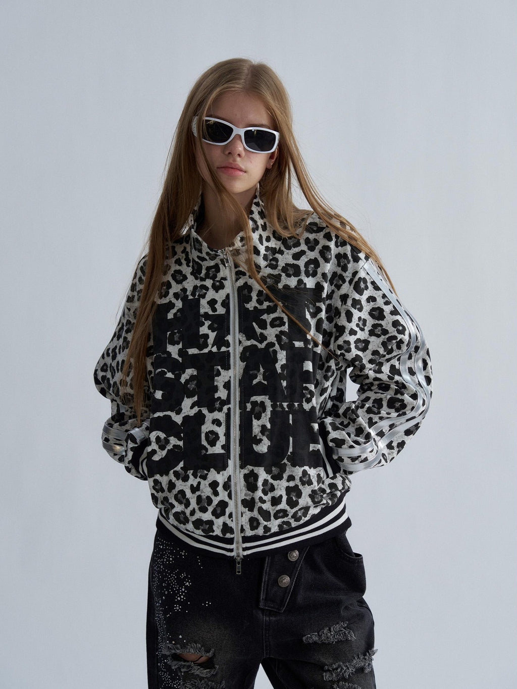 PAIKI Leopard Print Striped Zip Up Punk Women's Cotton Jackets