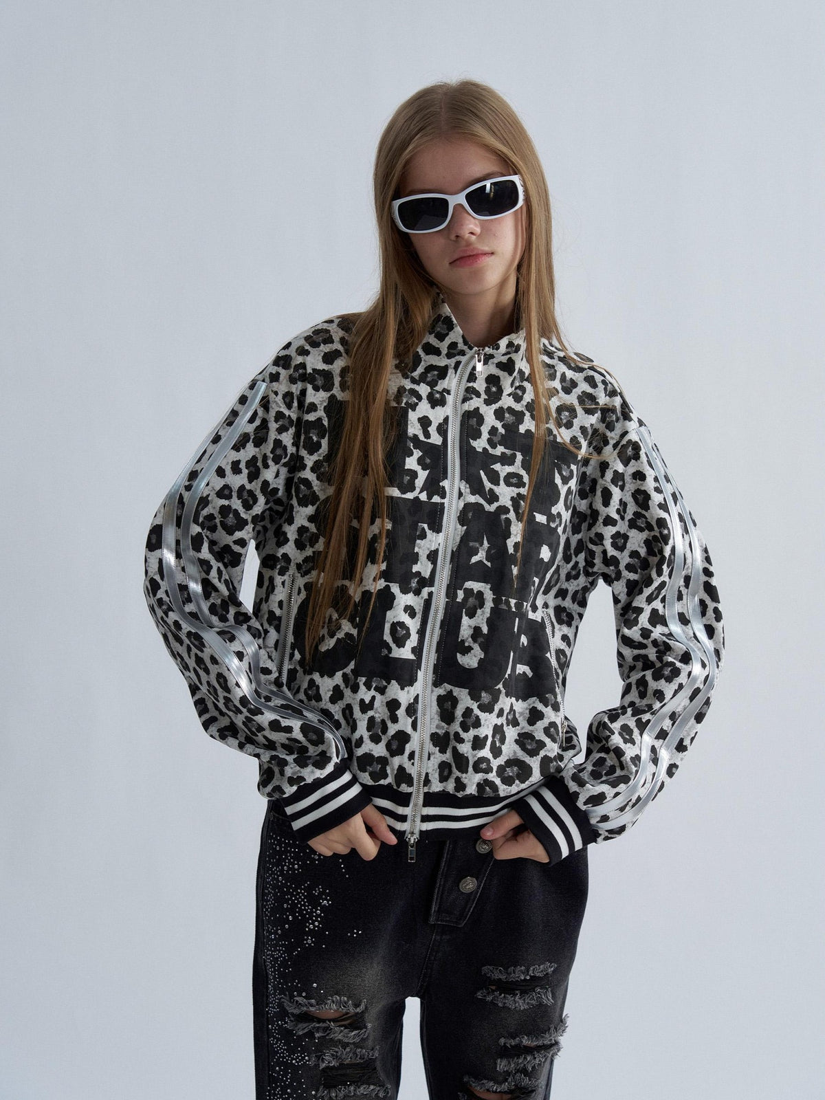 PAIKI Leopard Print Striped Zip Up Punk Women's Cotton Jackets