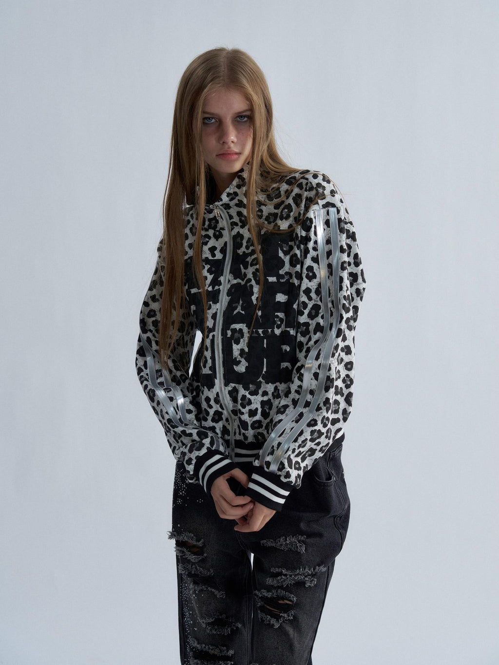 PAIKI Leopard Print Striped Zip Up Punk Women's Cotton Jackets