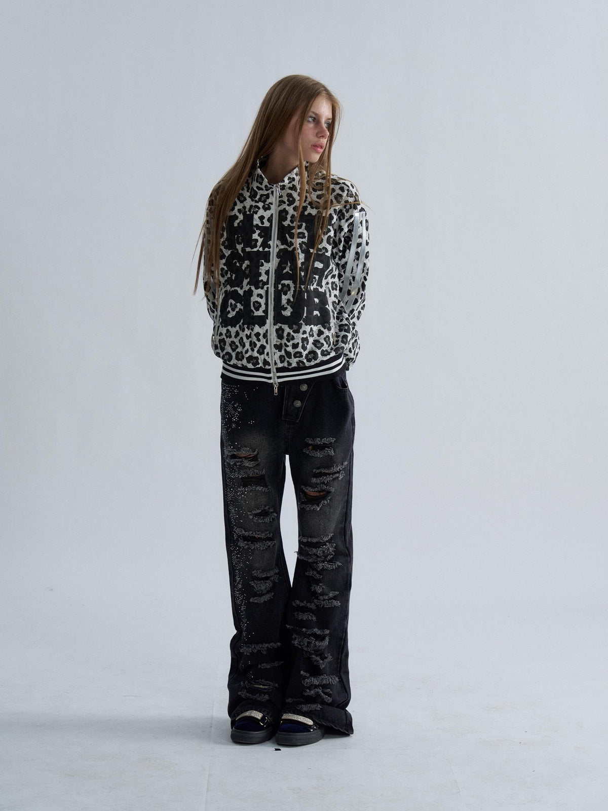 PAIKI Leopard Print Striped Zip Up Punk Women's Cotton Jackets