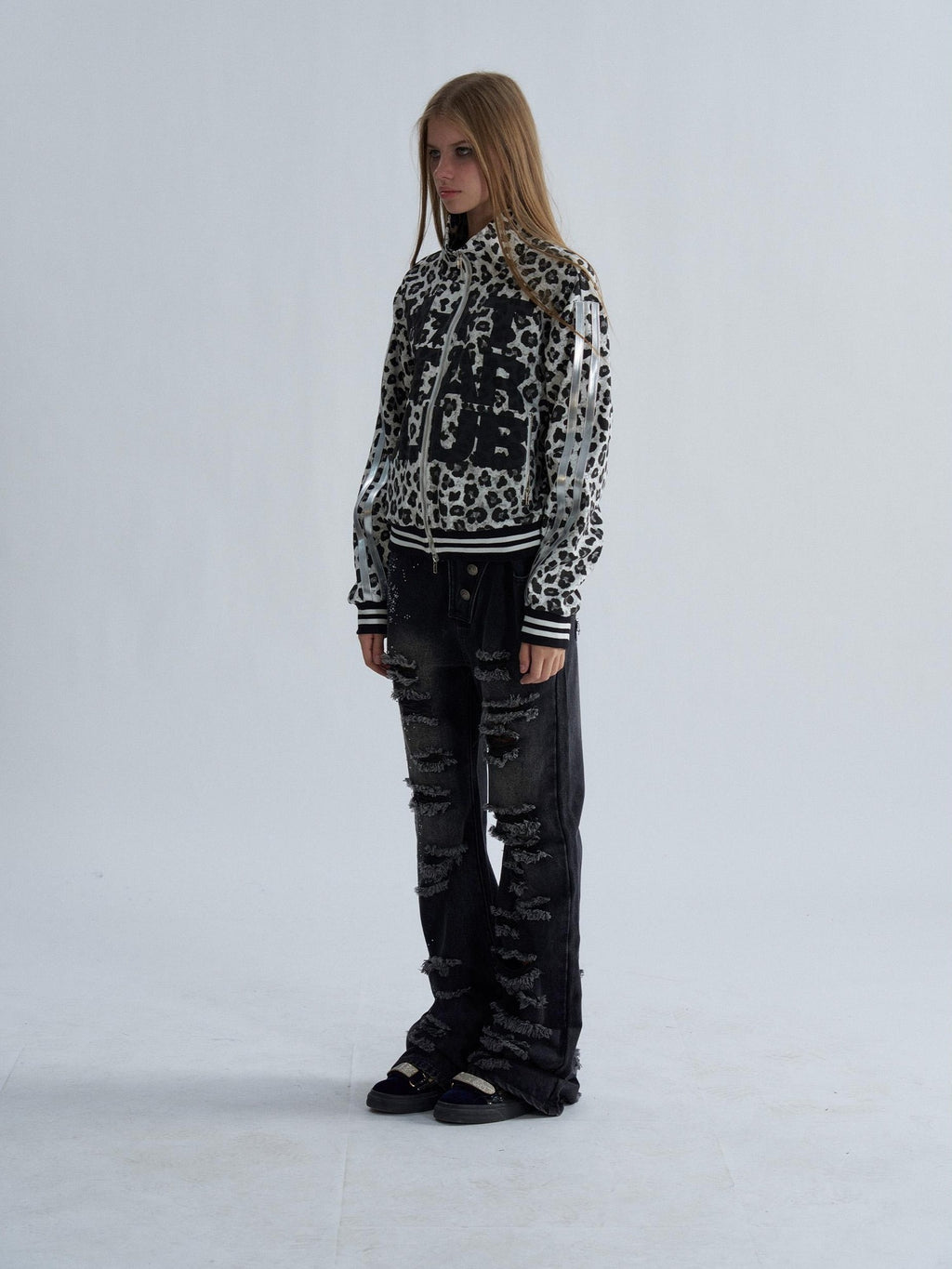 PAIKI Leopard Print Striped Zip Up Punk Women's Cotton Jackets