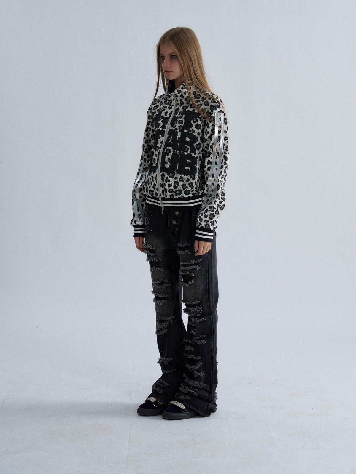 PAIKI Leopard Print Striped Zip Up Punk Women's Cotton Jackets