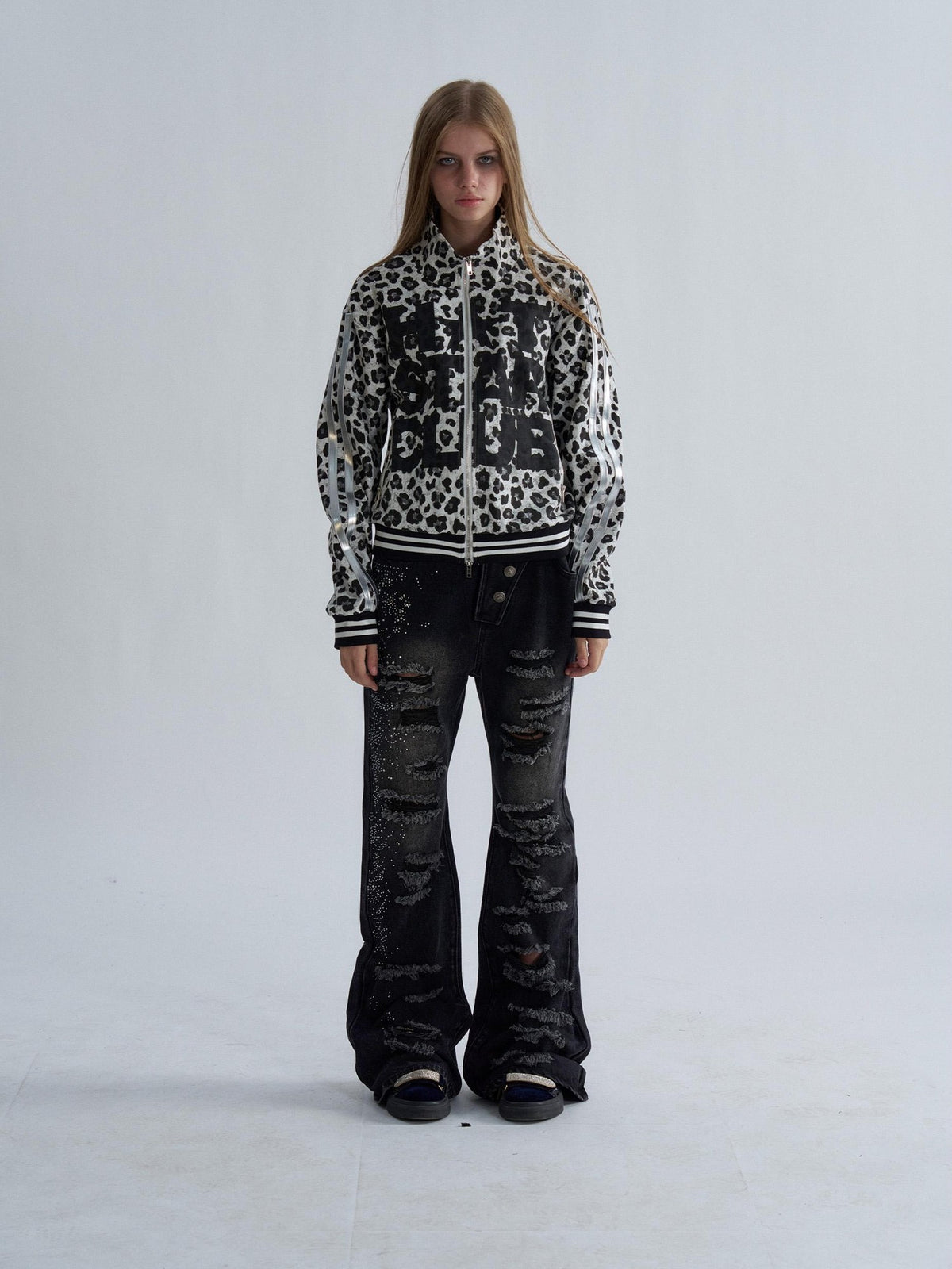 PAIKI Leopard Print Striped Zip Up Punk Women's Cotton Jackets