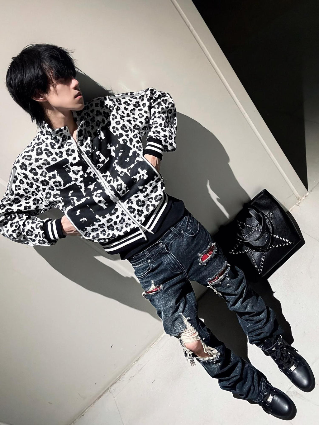 PAIKI Leopard Print Striped Zip Up Punk Women's Cotton Jackets