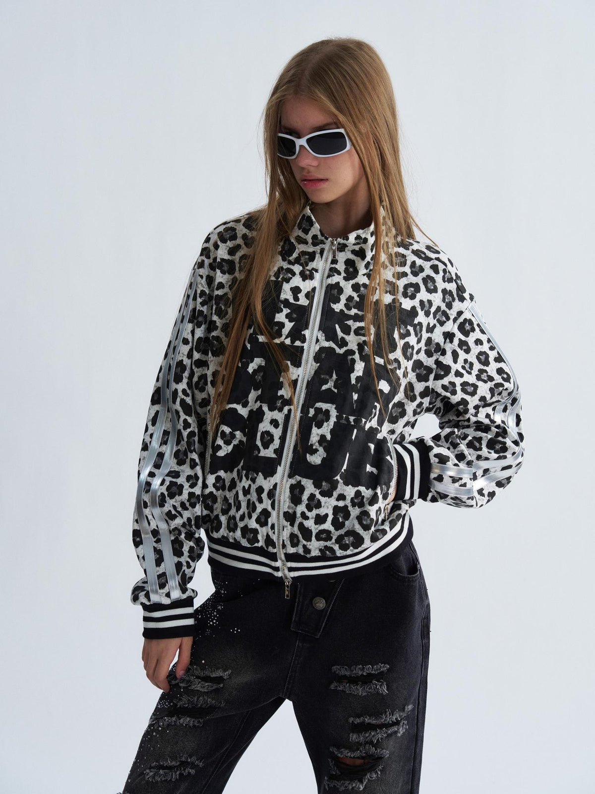 PAIKI Leopard Print Striped Zip Up Punk Women's Cotton Jackets