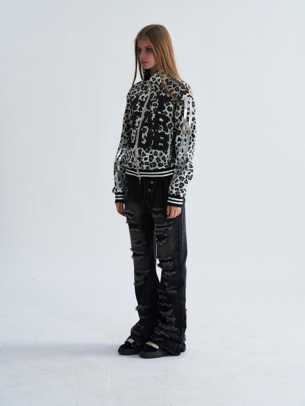 PAIKI Leopard Print Striped Zip Up Punk Women's Cotton Jackets