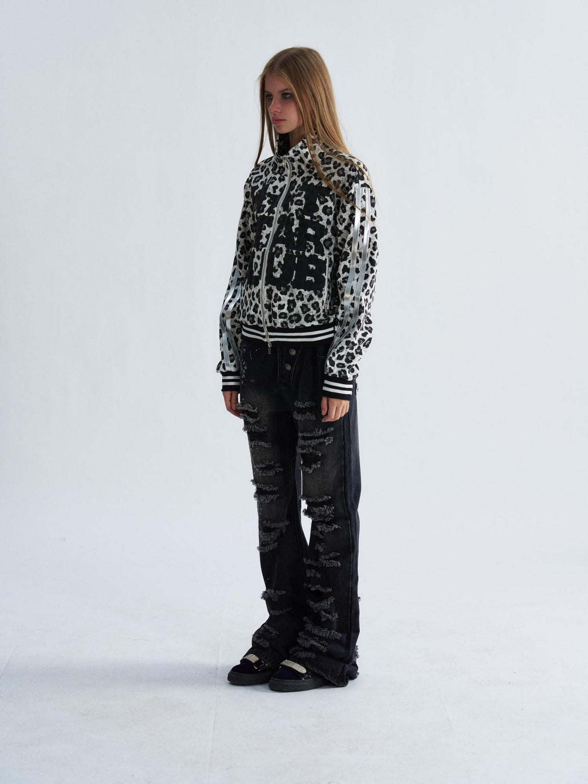 PAIKI Leopard Print Striped Zip Up Punk Women's Cotton Jackets