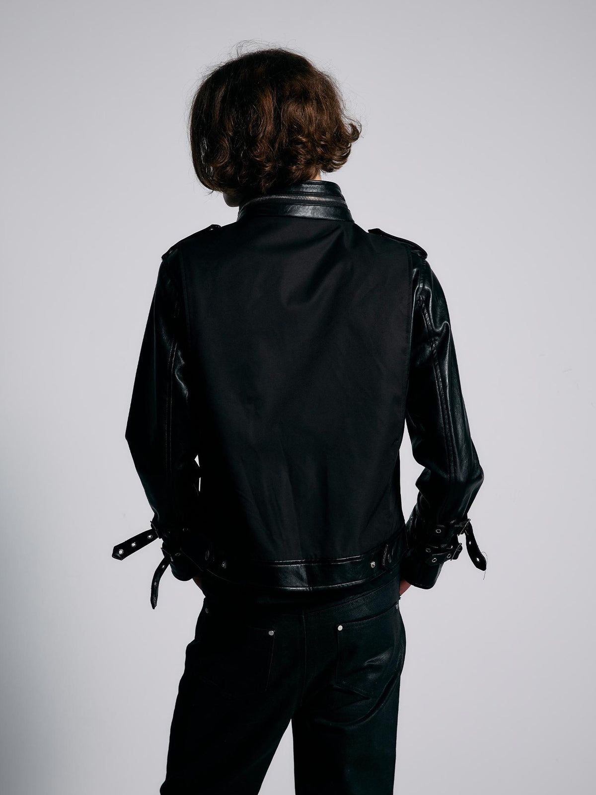 PAIKI Matte Geometric Lace Up Structured Slim Fit Women's Pu Leather Jackets