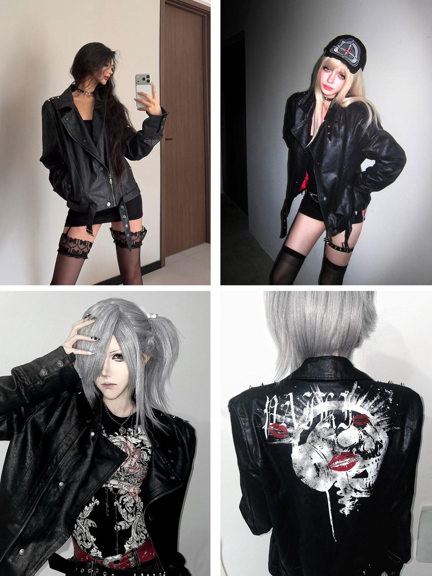 PAIKI Matte Pu Slim Fit Teen Casual Lapel Graphic Metal Cuff Black Leather Jackets