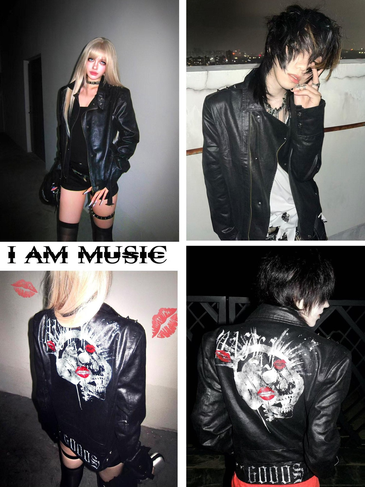 PAIKI Matte Pu Slim Fit Teen Casual Lapel Graphic Metal Cuff Black Leather Jackets