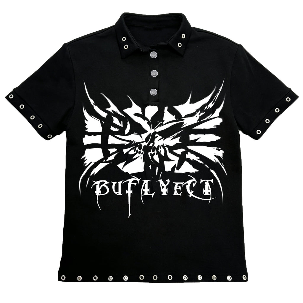 PAIKI_Metal_Accent_Print_Slim_Fit_Button_Unisex_Black_Short_Sleeve_T-Shirts_MISSTT