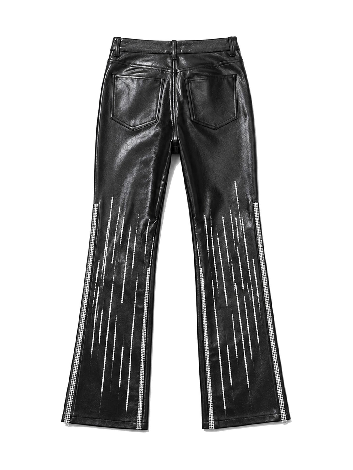 PAIKI Metallic Sequin Embroidered Low Rise Slouchy Zip Women's Faux Leather Straight-leg Pants