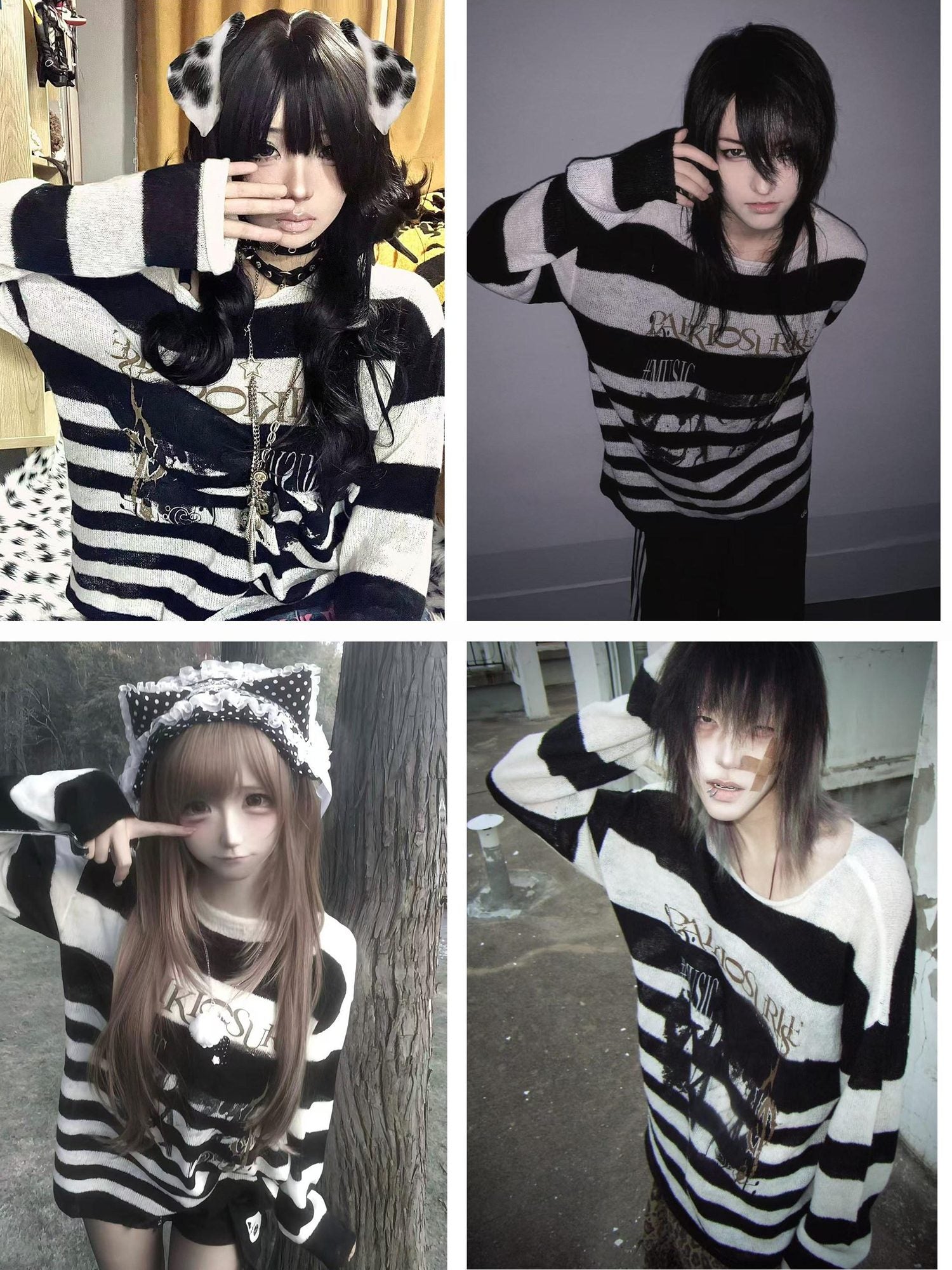 PAIKI Minimal Commuter Letter Print Black White Stripes Unisex Knit Sweaters