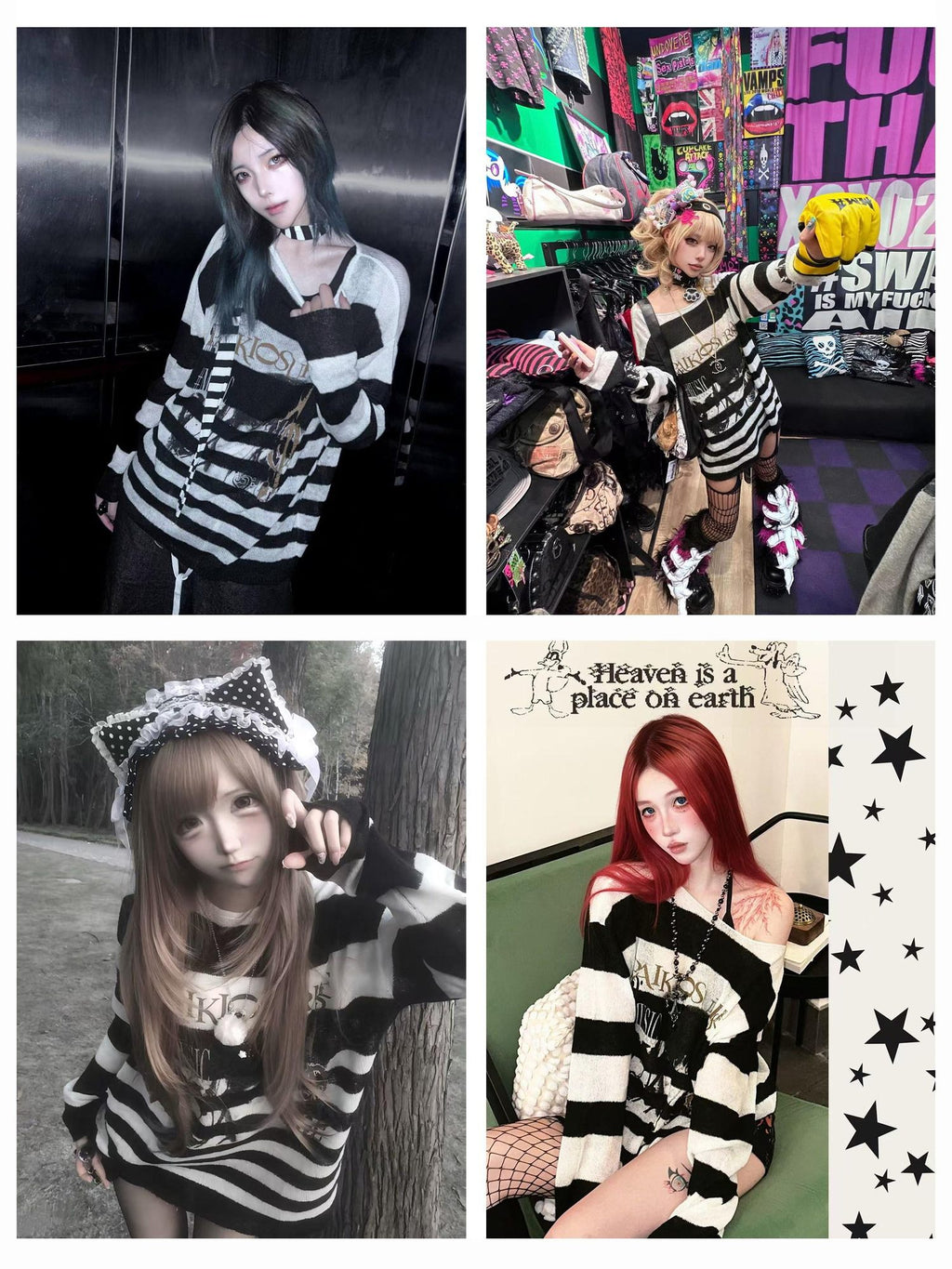 PAIKI Minimal Commuter Letter Print Black White Stripes Unisex Knit Sweaters