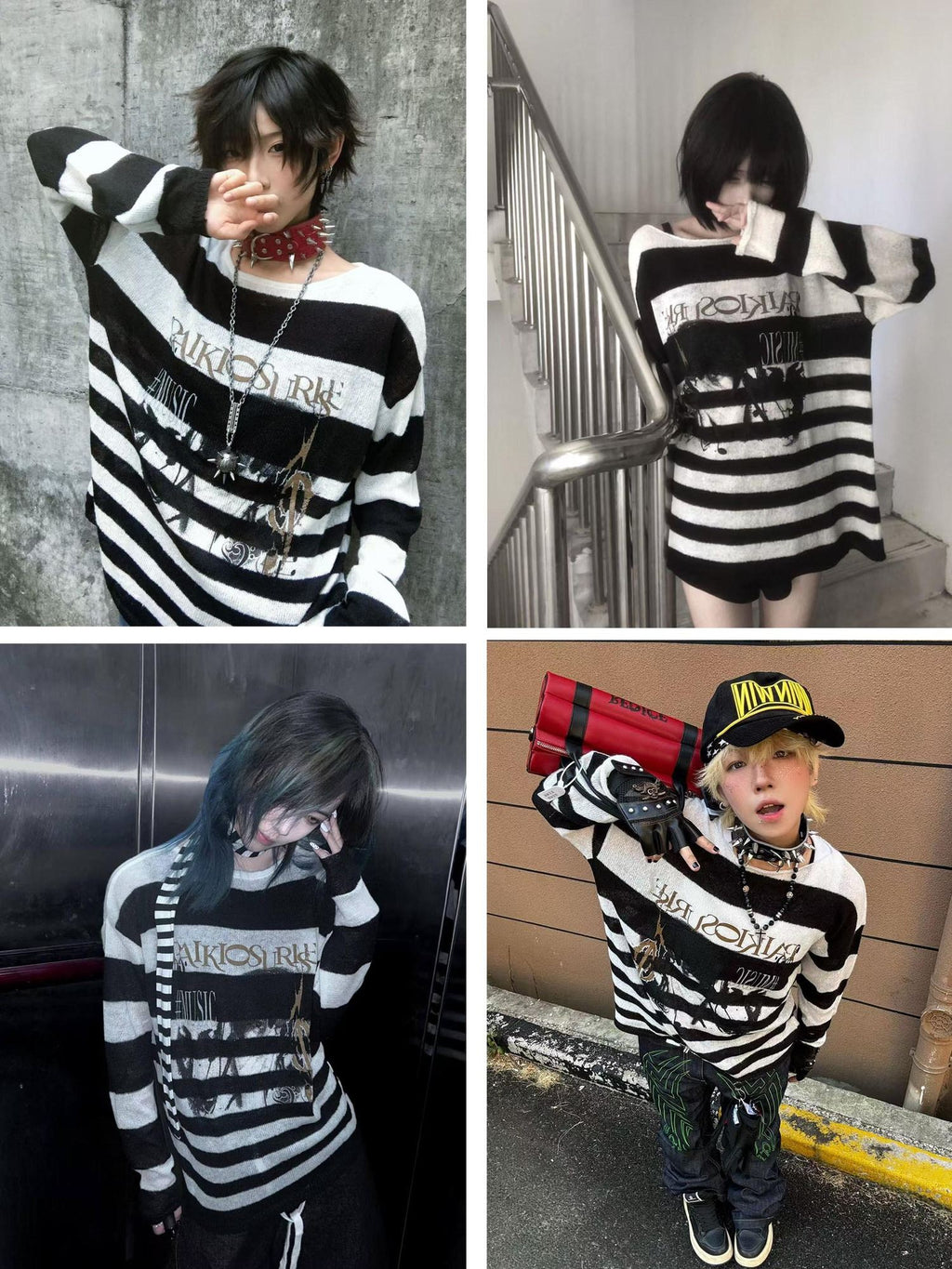 PAIKI Minimal Commuter Letter Print Black White Stripes Unisex Knit Sweaters