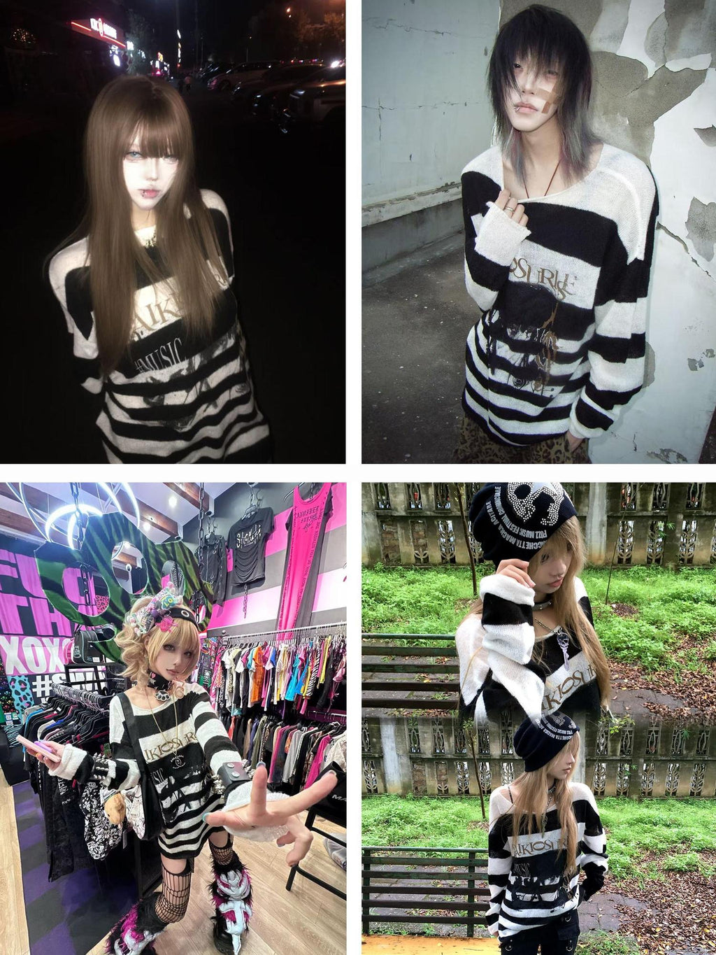 PAIKI Minimal Commuter Letter Print Black White Stripes Unisex Knit Sweaters