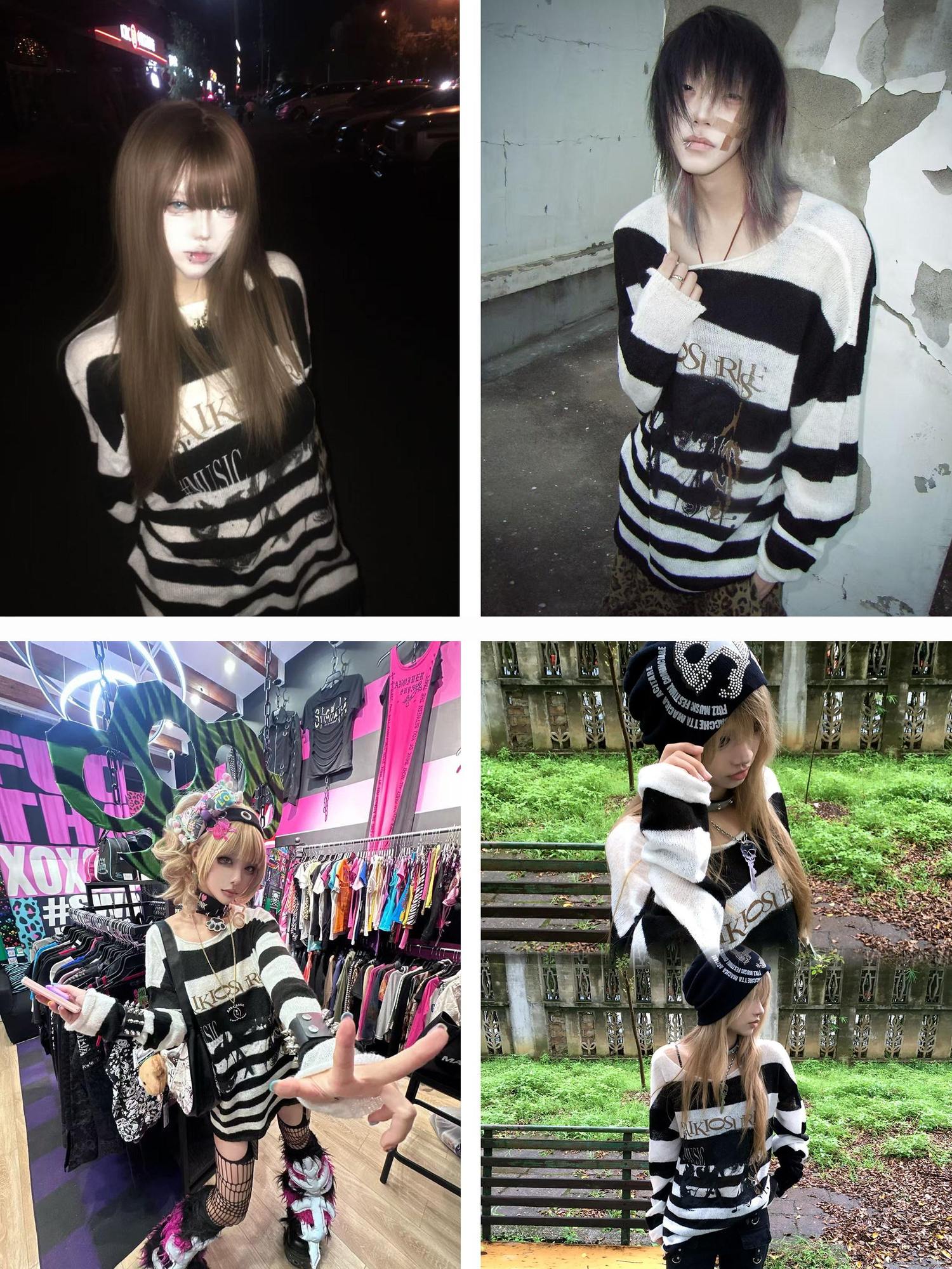 PAIKI Minimal Commuter Letter Print Black White Stripes Unisex Knit Sweaters