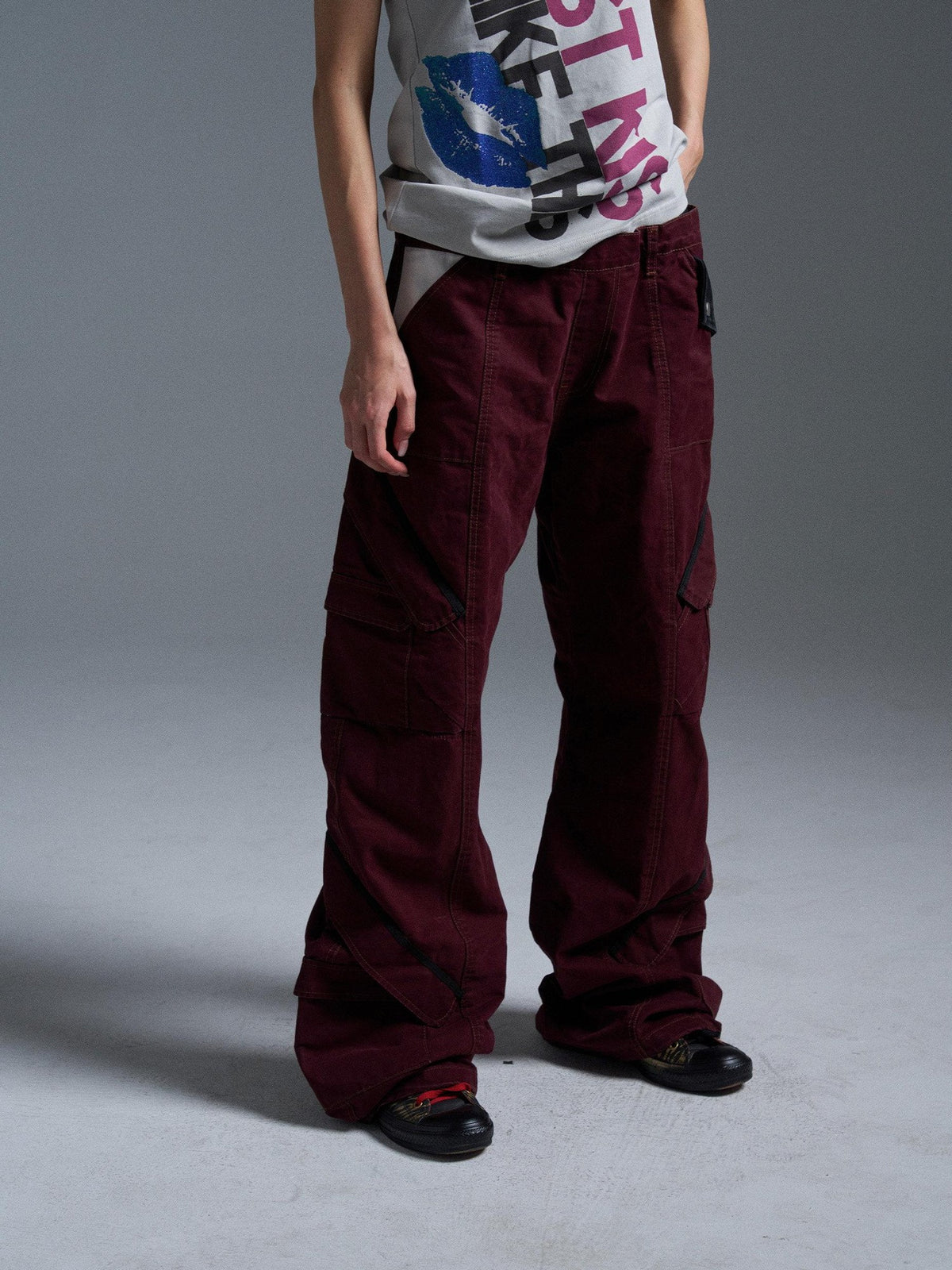 PAIKI Multi Pocket Spliced Washed Women's Cargo Pants