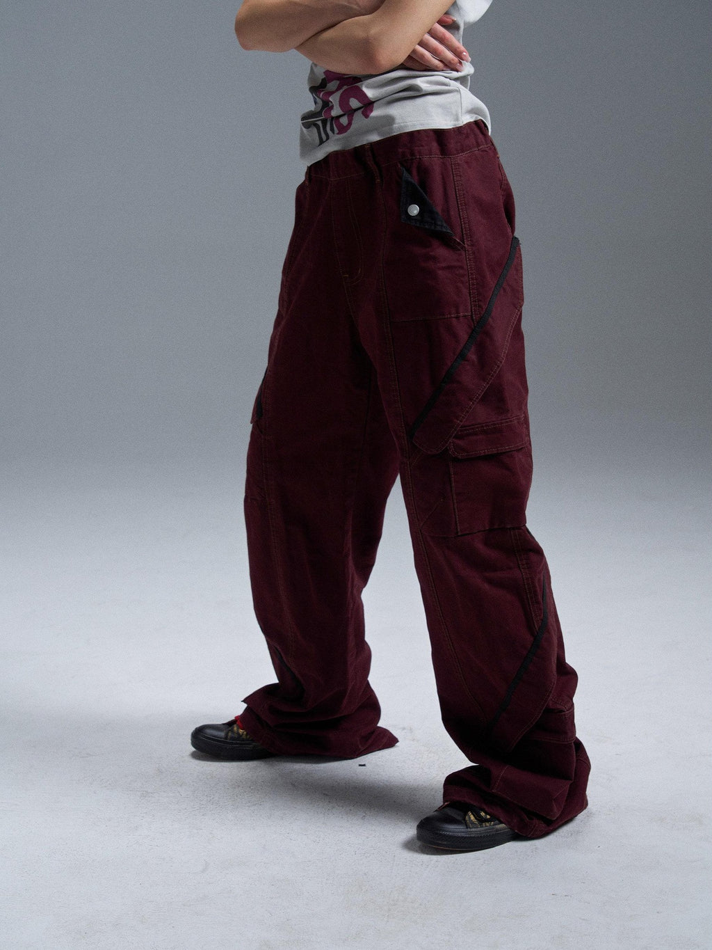 PAIKI Multi Pocket Spliced Washed Women's Cargo Pants