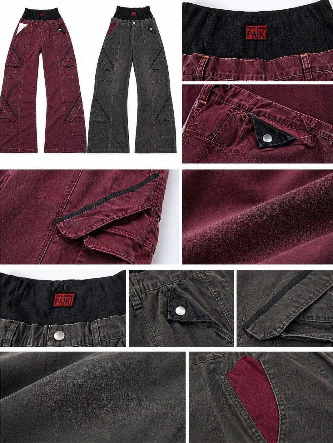 PAIKI Multi Pocket Spliced Washed Women's Cargo Pants