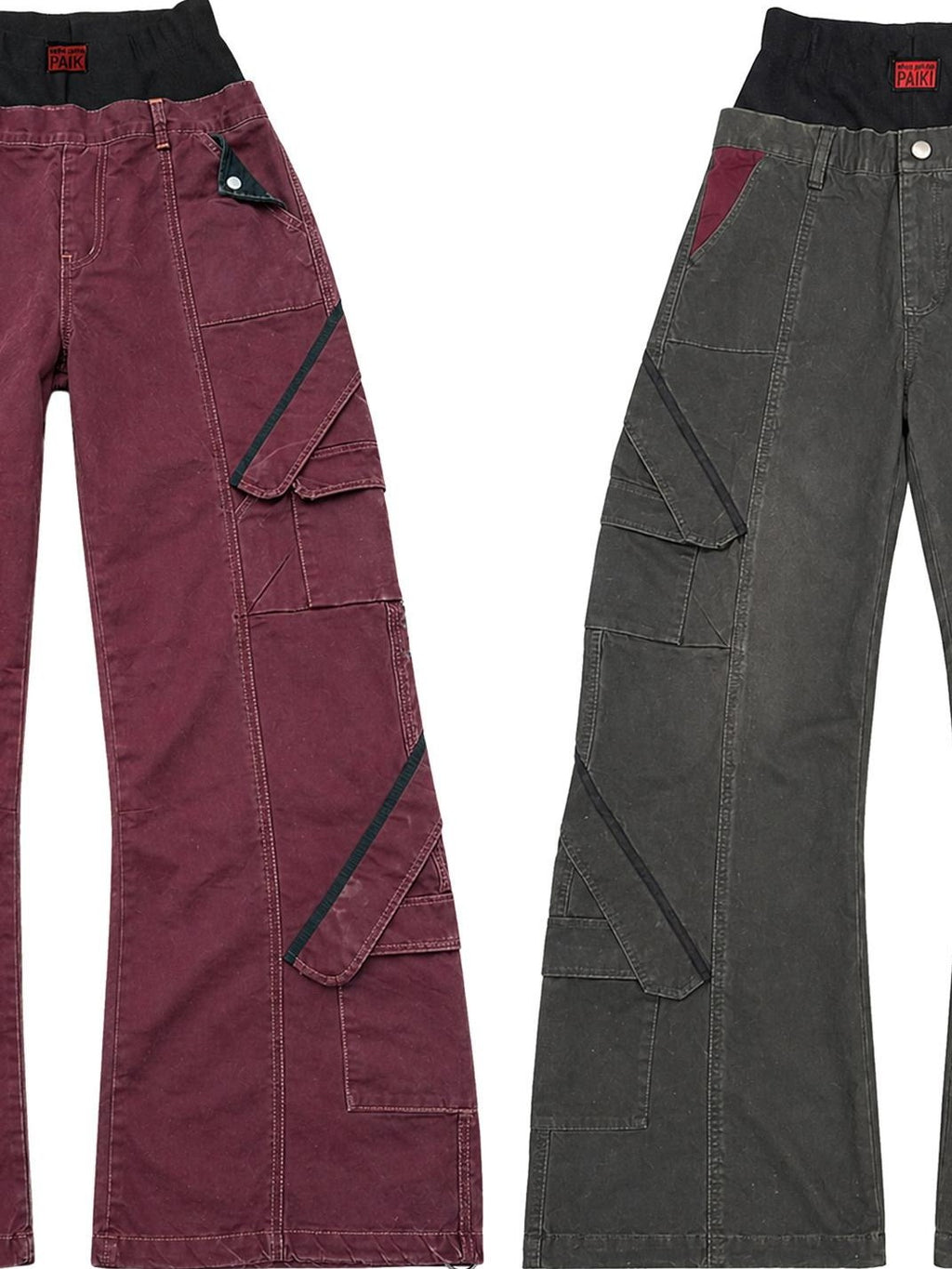 PAIKI Multi Pocket Spliced Washed Women's Cargo Pants
