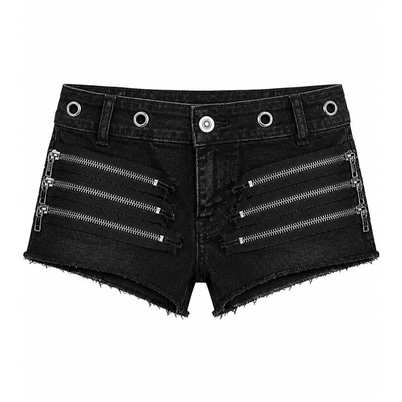 PAIKI_Multi_Zip_Distressed_Frayed_Rivet_Punk_Rock_Women's_Denim_Hot_Pants_1065186487308_MISSTT