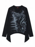 PAIKI_Music_Note_Print_Asymmetric_V-neck_Dark_Loose_Cotton_Women's_Long_Sleeve_T-shirts_1078463951735_MISSTT