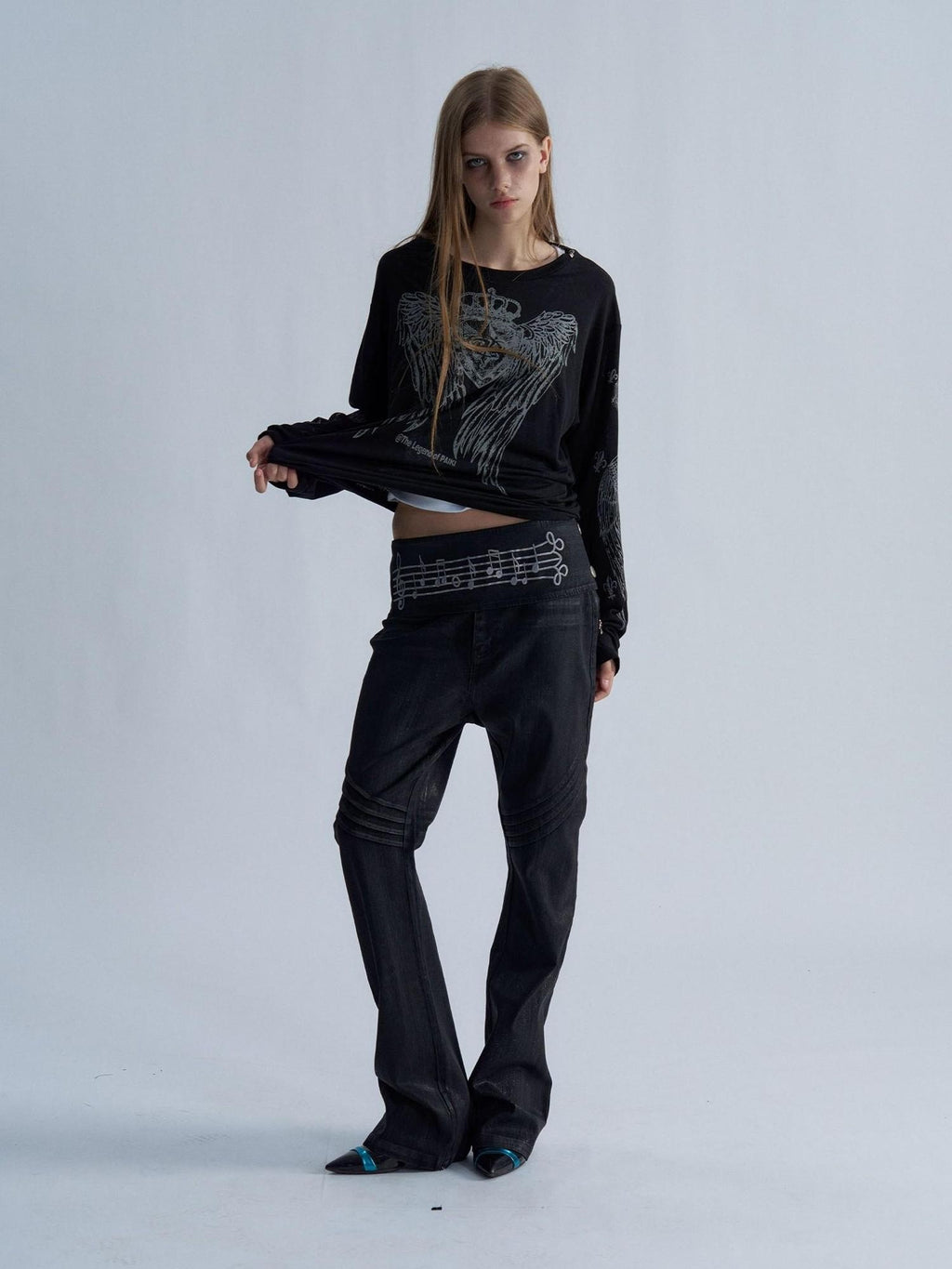 PAIKI Music Rock Embroidered Low Waist Women's Slim Jeans