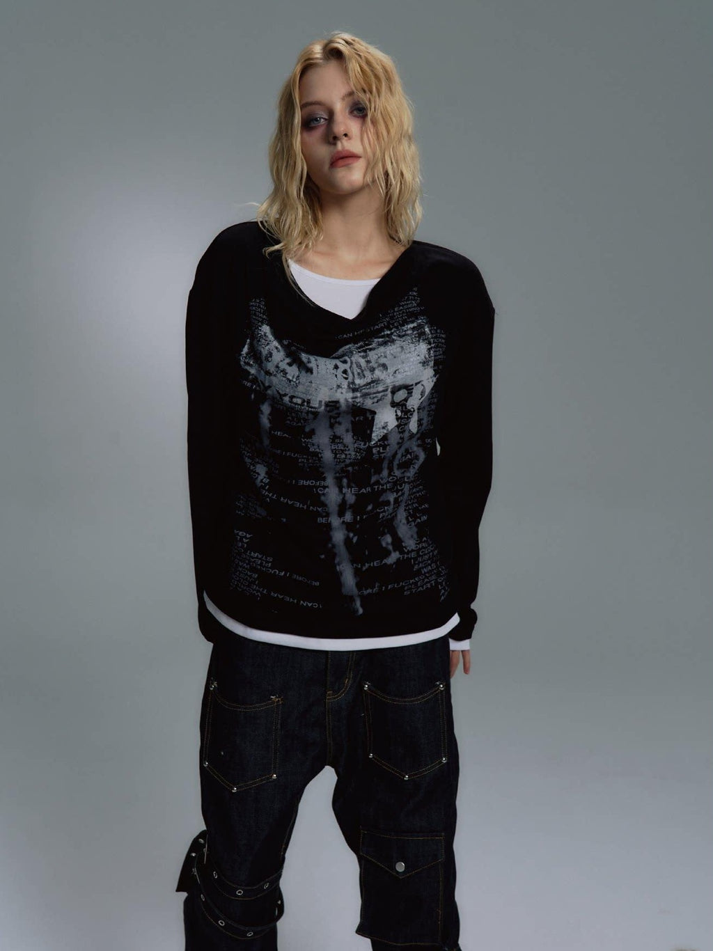 PAIKI Non Deforming Blended Loose Fit Crewneck Unisex Letter Print Sweatshirts