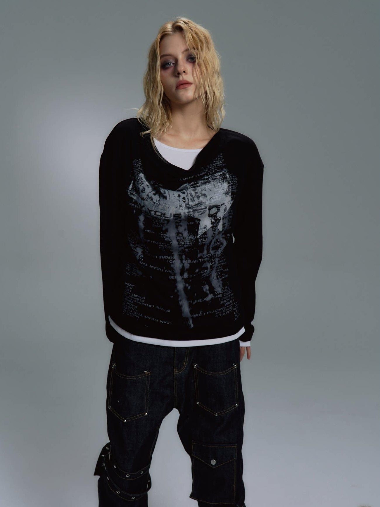 PAIKI Non Deforming Blended Loose Fit Crewneck Unisex Letter Print Sweatshirts