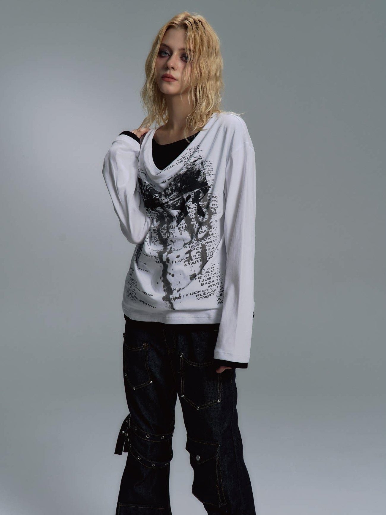 PAIKI Non Deforming Blended Loose Fit Crewneck Unisex Letter Print Sweatshirts