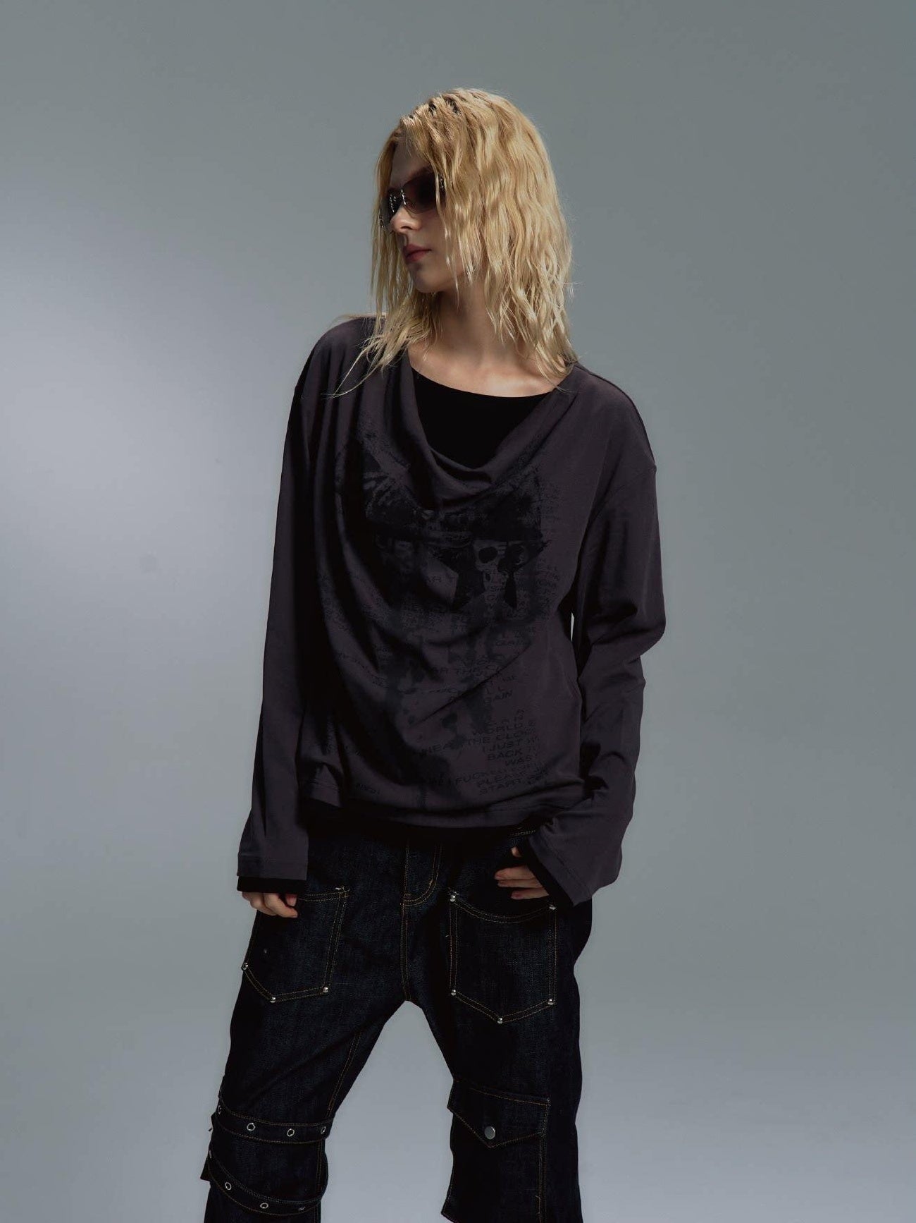 PAIKI Non Deforming Blended Loose Fit Crewneck Unisex Letter Print Sweatshirts