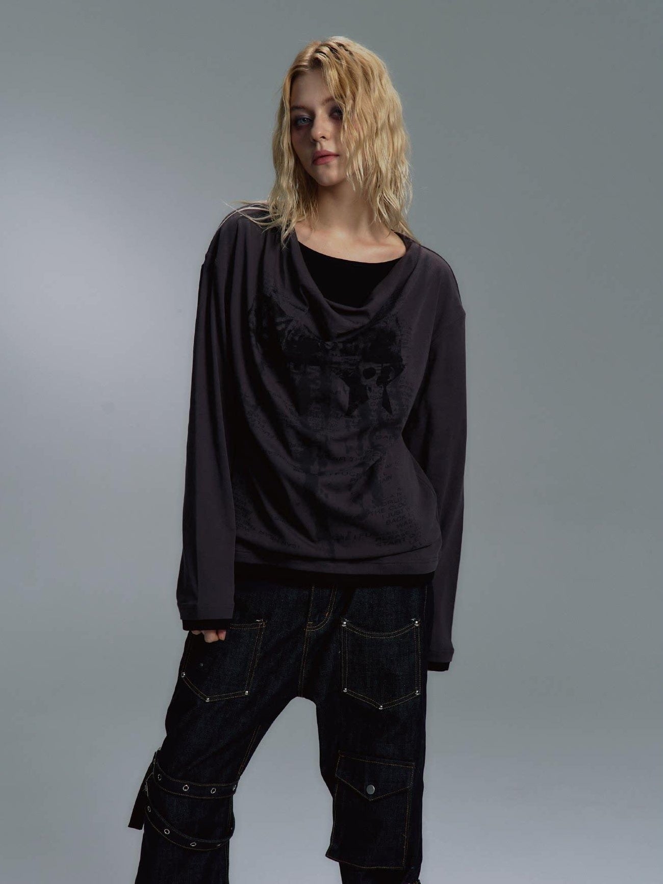 PAIKI Non Deforming Blended Loose Fit Crewneck Unisex Letter Print Sweatshirts