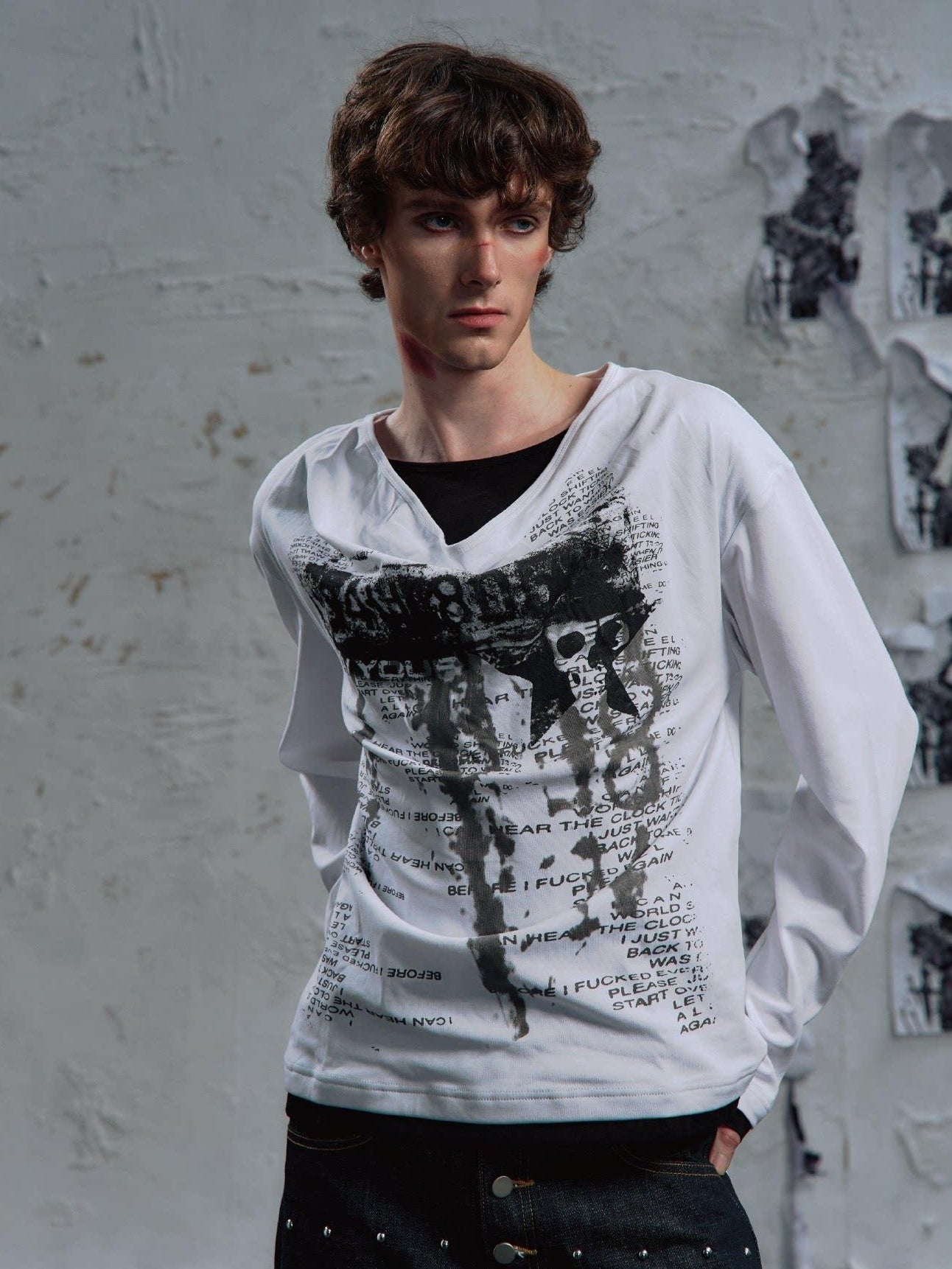 PAIKI Non Deforming Blended Loose Fit Crewneck Unisex Letter Print Sweatshirts
