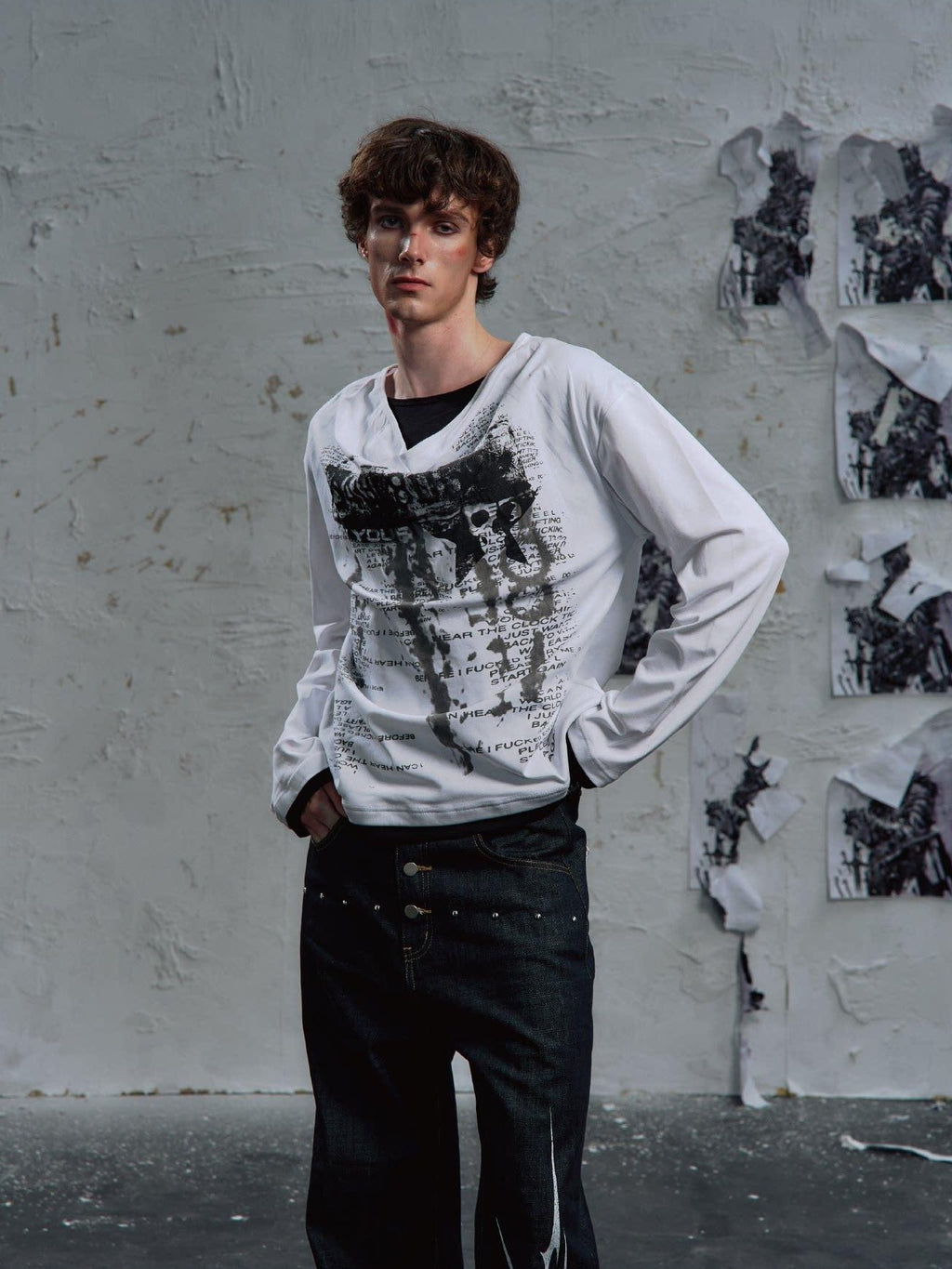 PAIKI Non Deforming Blended Loose Fit Crewneck Unisex Letter Print Sweatshirts