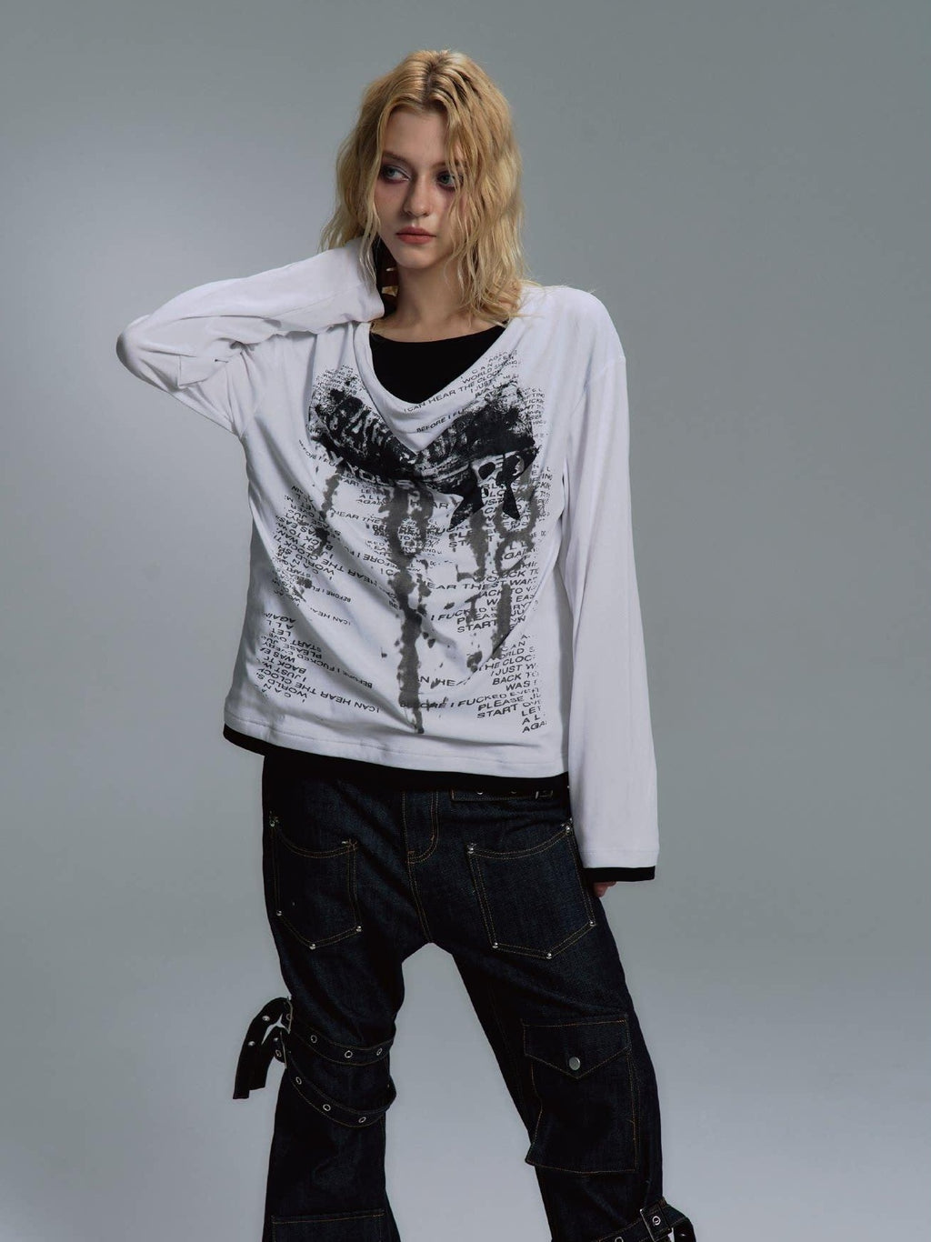 PAIKI Non Deforming Blended Loose Fit Crewneck Unisex Letter Print Sweatshirts