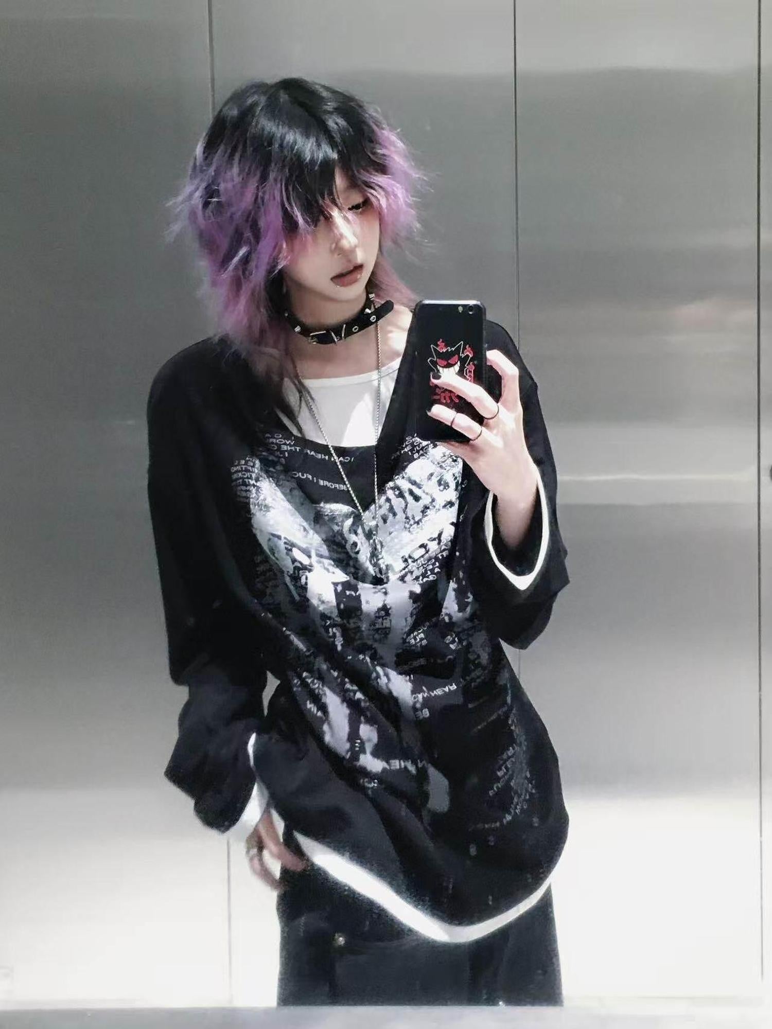 PAIKI Non Deforming Blended Loose Fit Crewneck Unisex Letter Print Sweatshirts