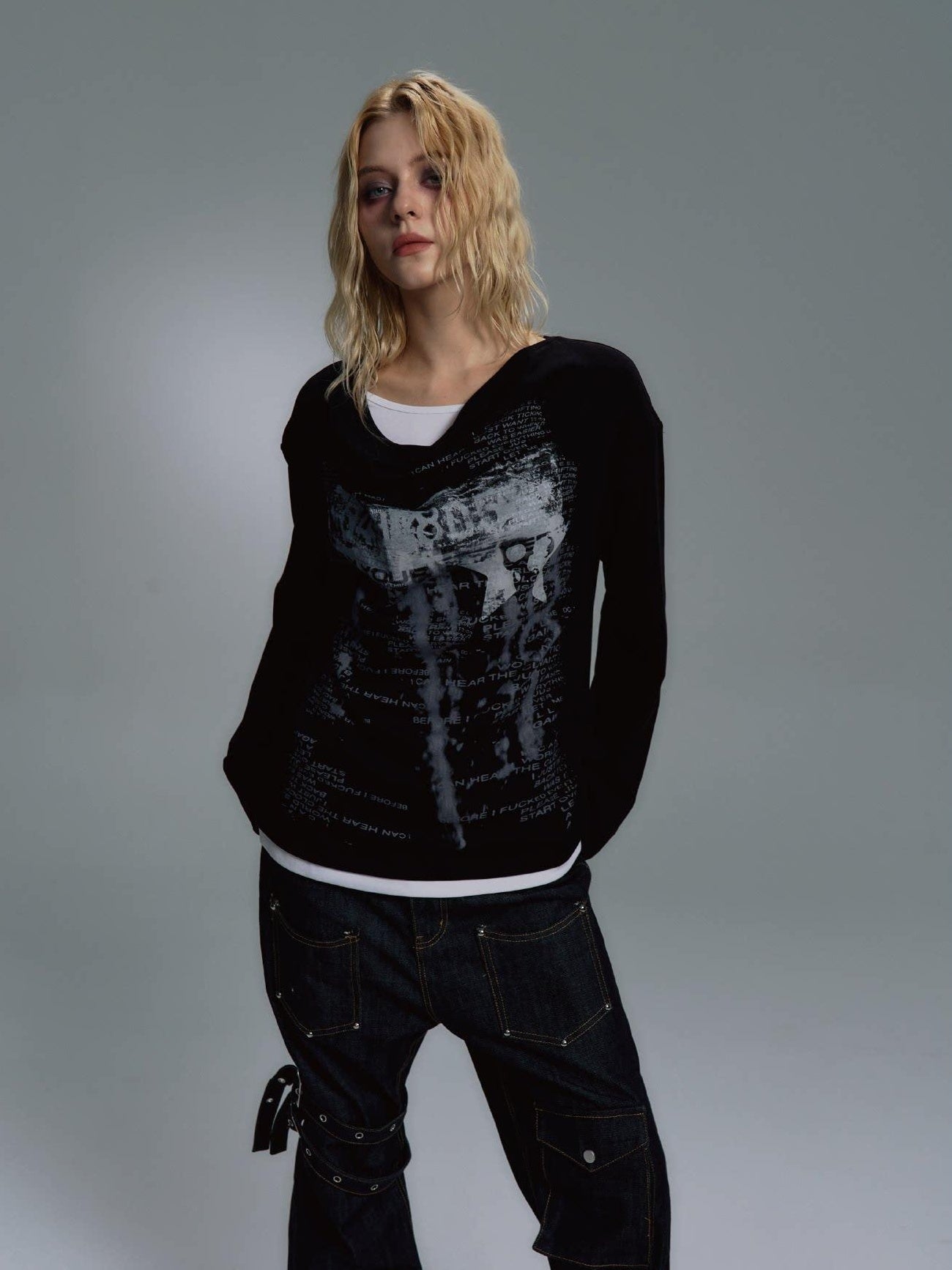 PAIKI Non Deforming Blended Loose Fit Crewneck Unisex Letter Print Sweatshirts