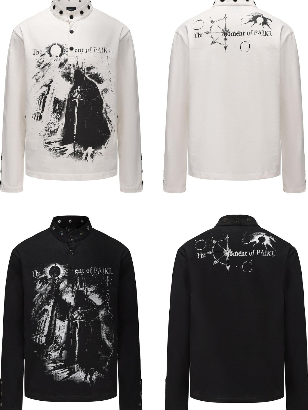 PAIKI Non Deforming Embossed Print Loose Fit V-neck Unisex Pullover Sweatshirts