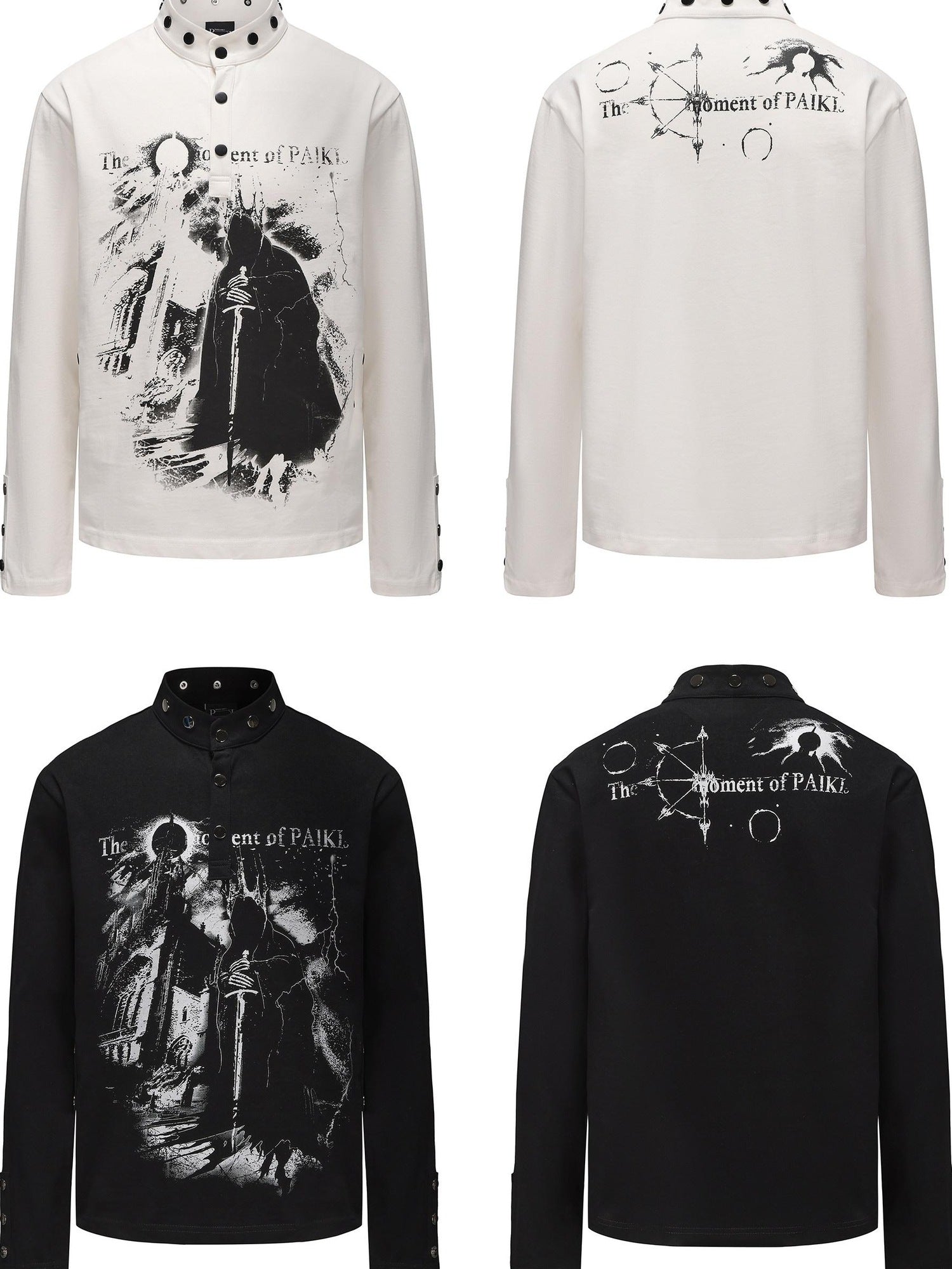 PAIKI Non Deforming Embossed Print Loose Fit V-neck Unisex Pullover Sweatshirts