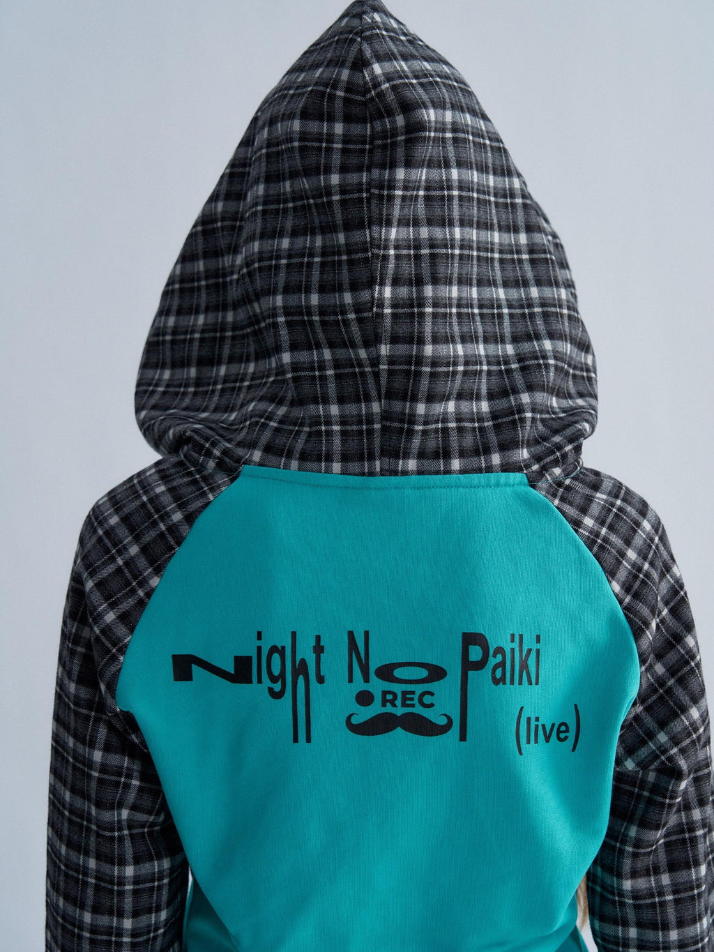 PAIKI Plaid Raglan Sleeve Moustache Print Cotton Women's Zip-up Hoodies