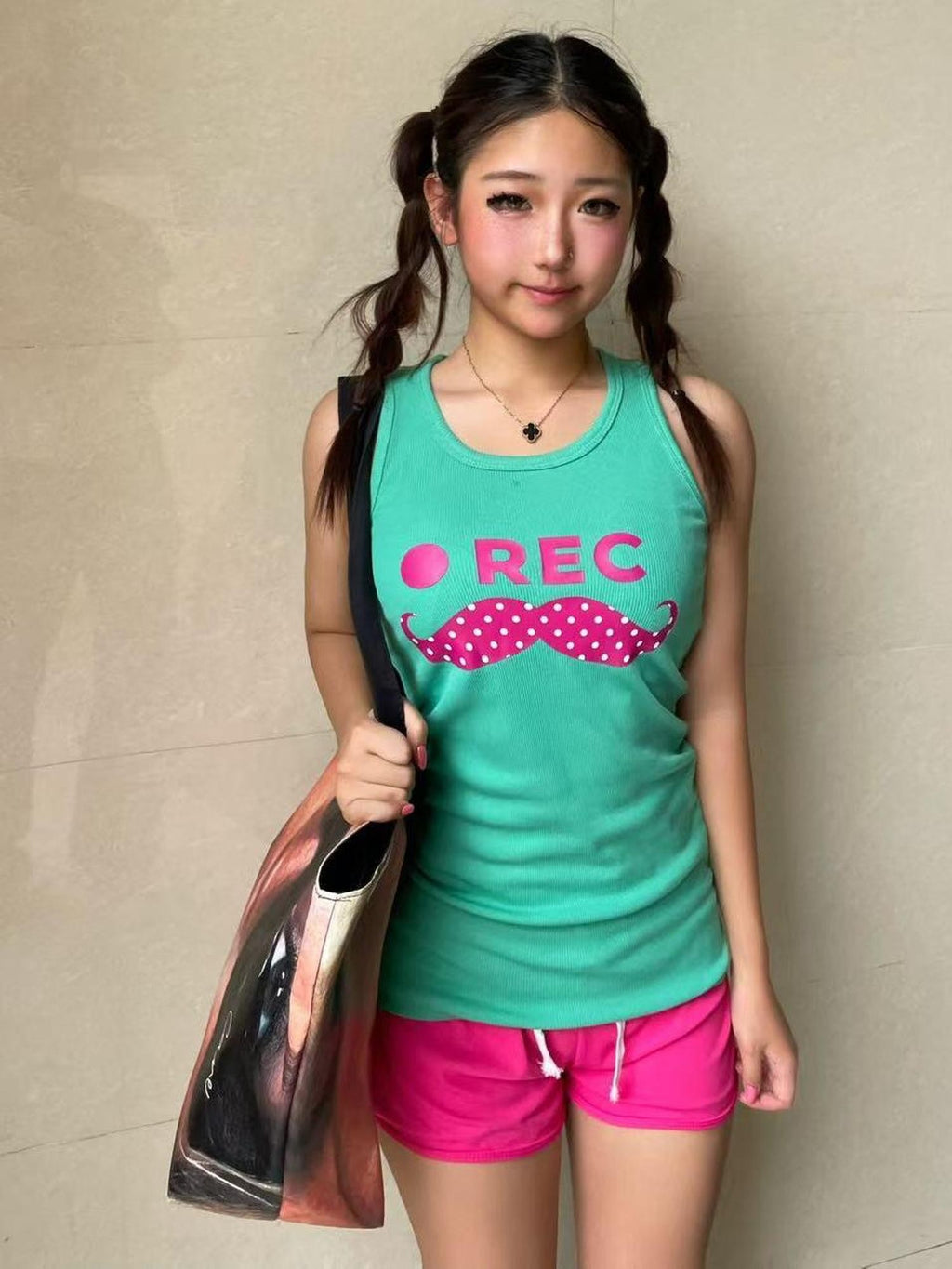 PAIKI Polka Dot Digital Print Slim Fit Cotton Blend Women's Tank Tops