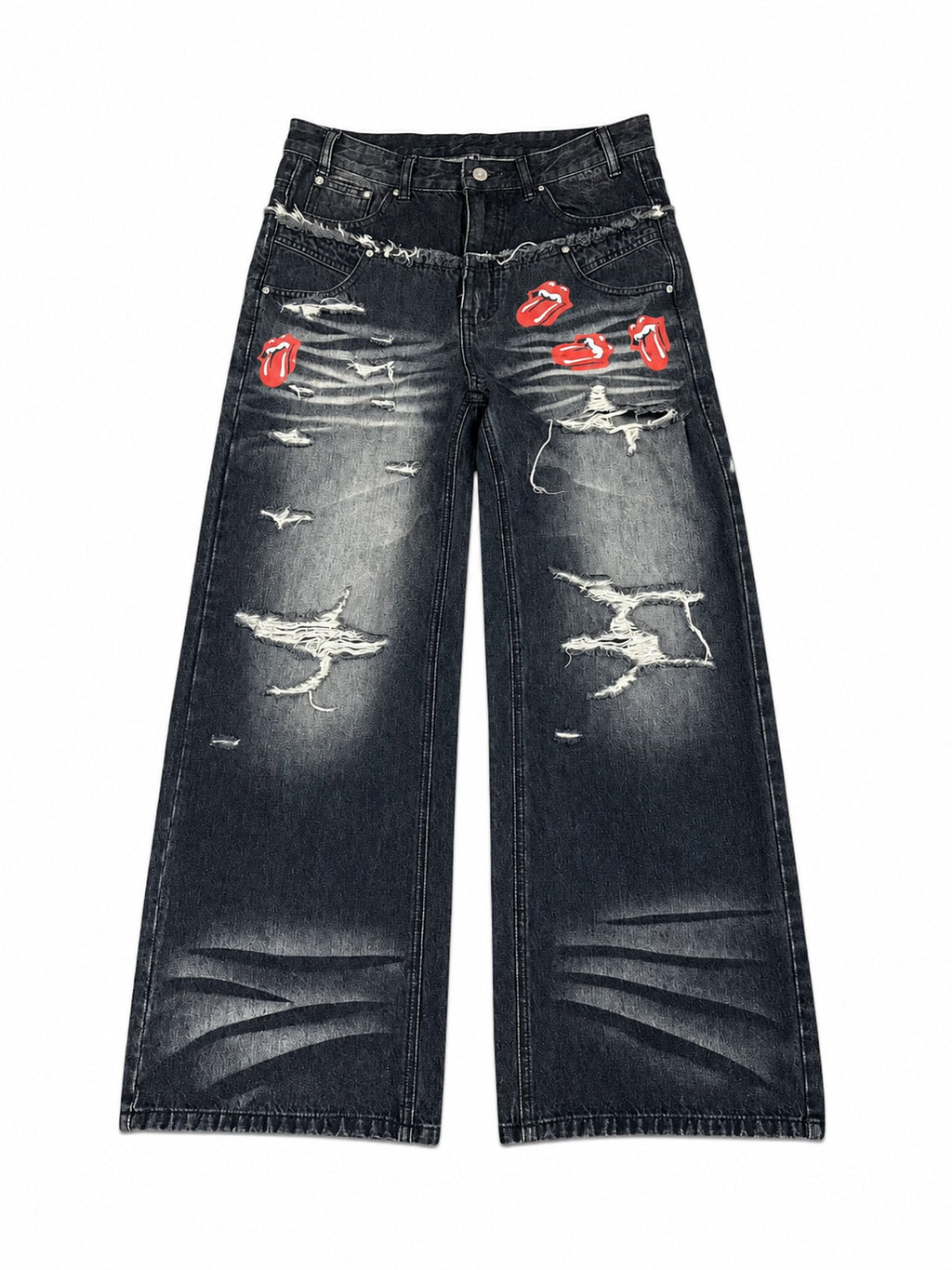 PAIKI Printed Washed Straight Fit Women's Cotton Ripped Jeans